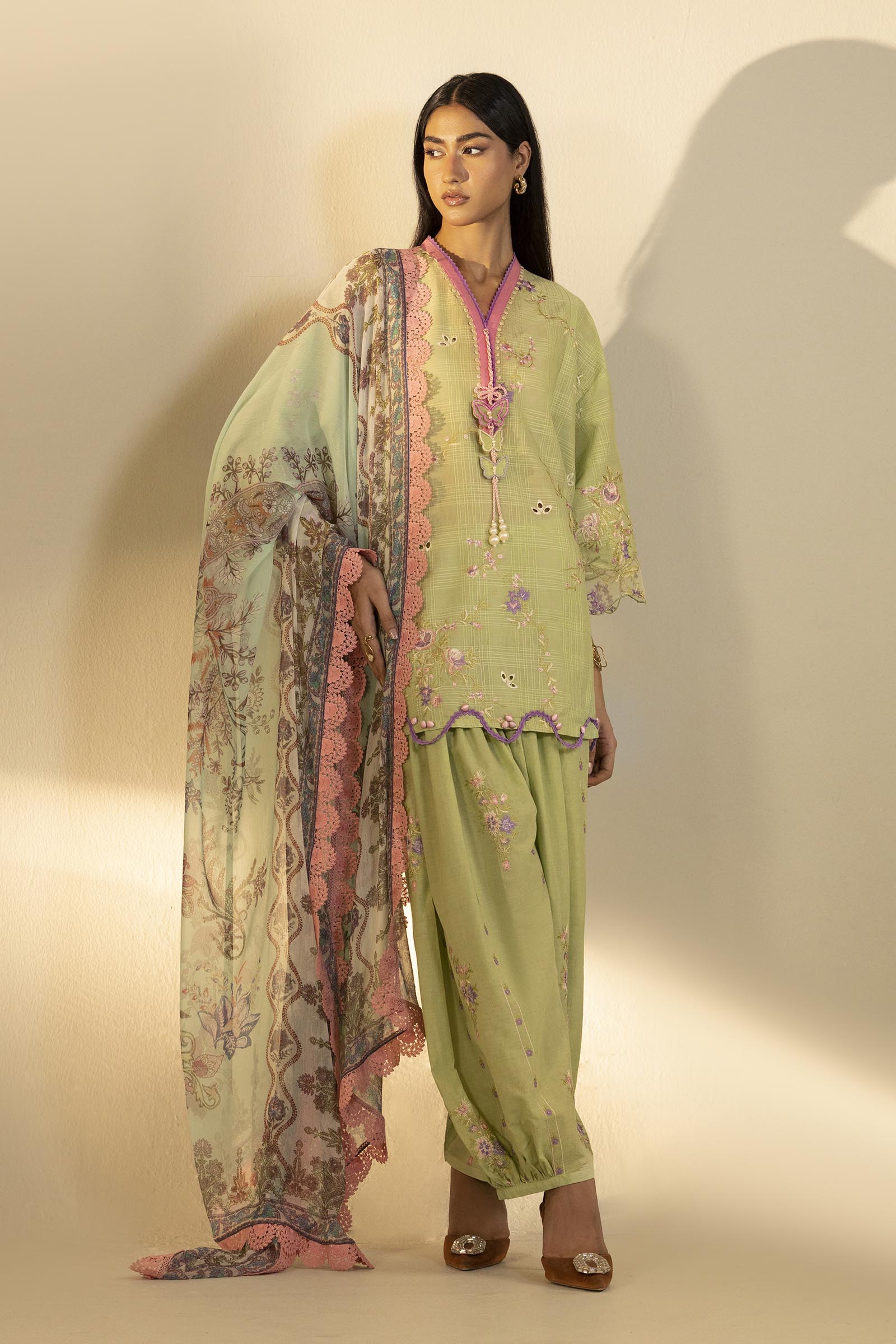 Unstitched Embroidered 3 Piece Muzlin Suit