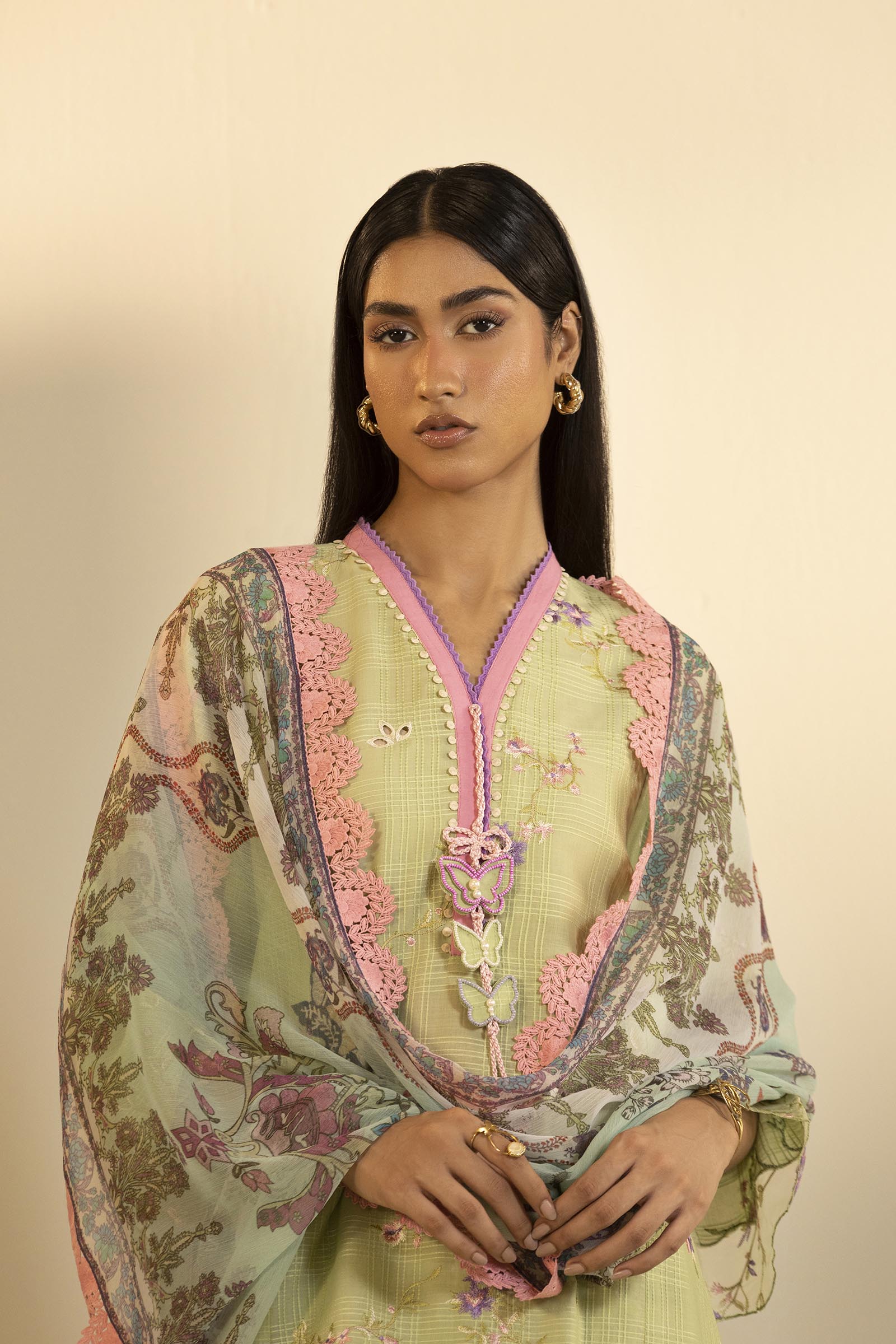 Unstitched Embroidered 3 Piece Muzlin Suit