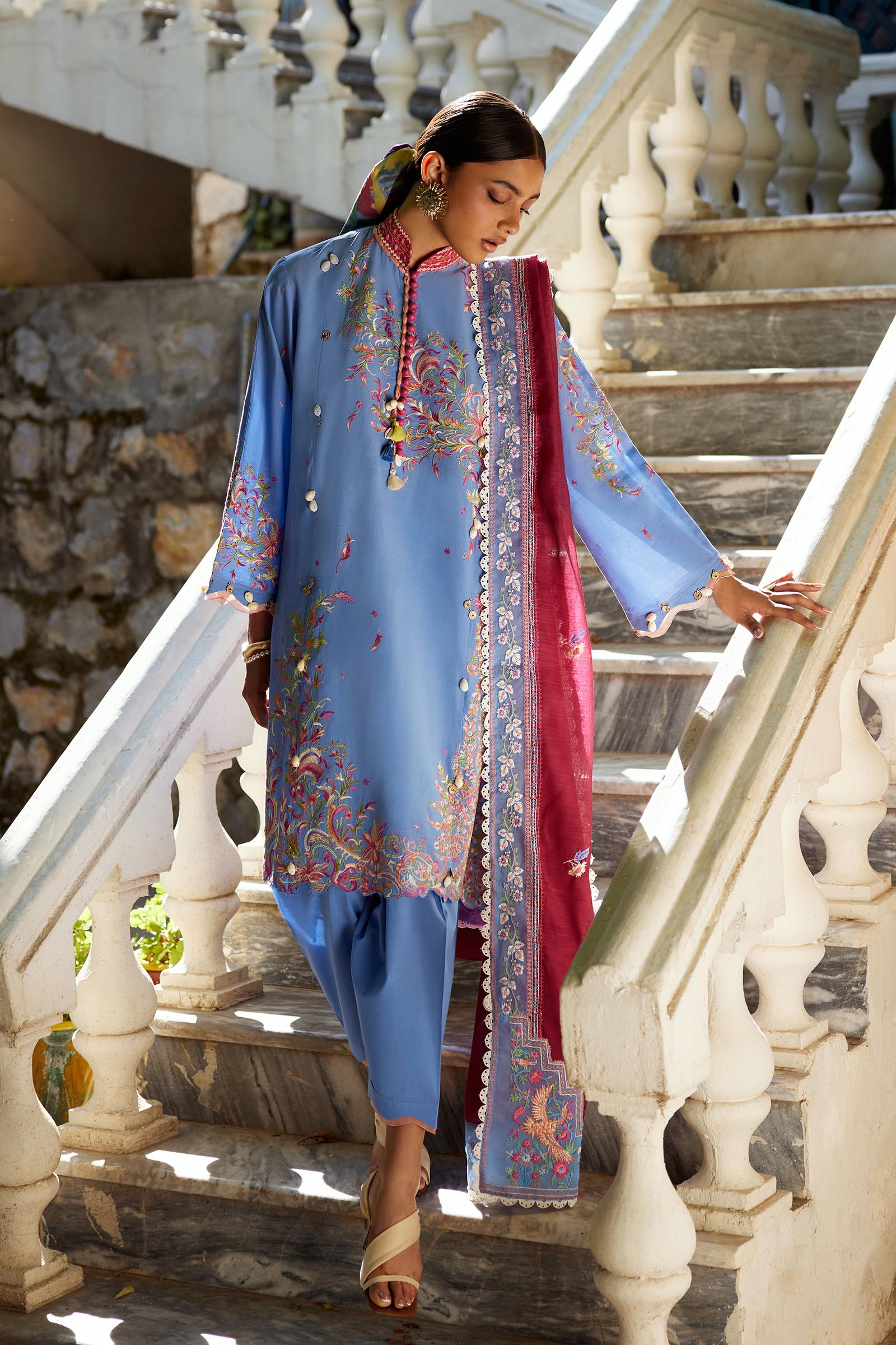 Unstitched Embroidered 3 Piece Muzlin Suit