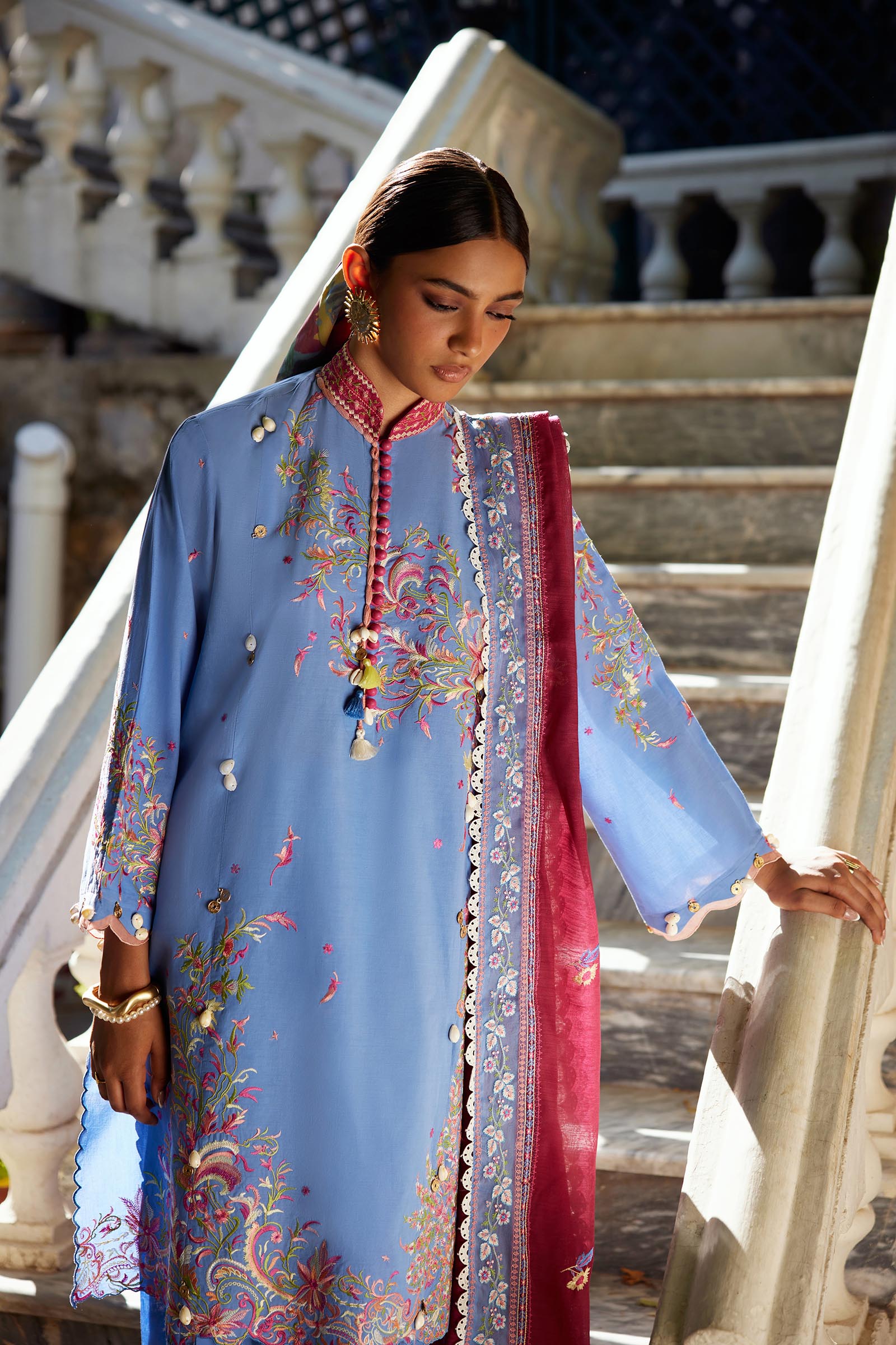 Unstitched Embroidered 3 Piece Muzlin Suit
