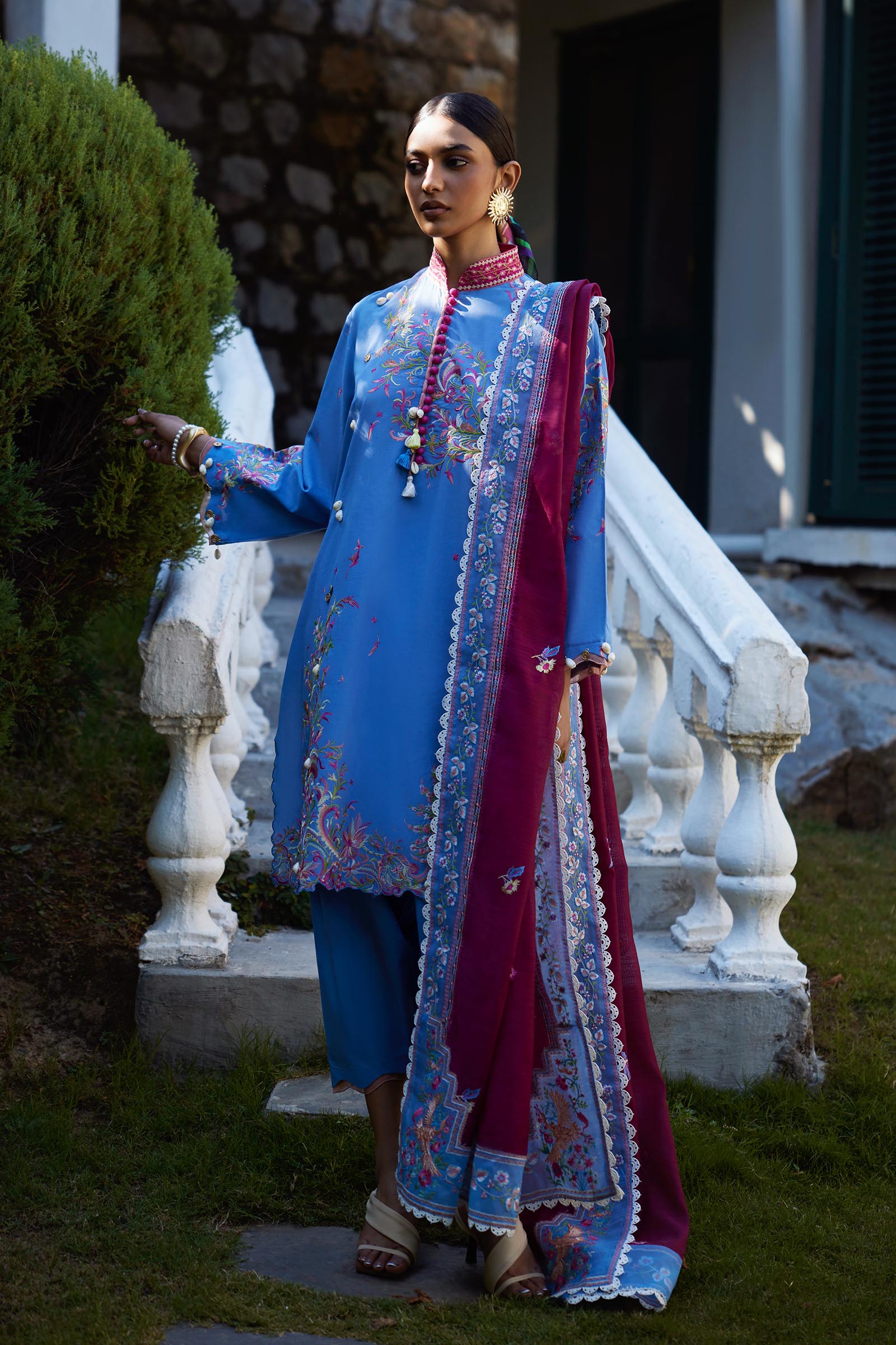 Unstitched Embroidered 3 Piece Muzlin Suit