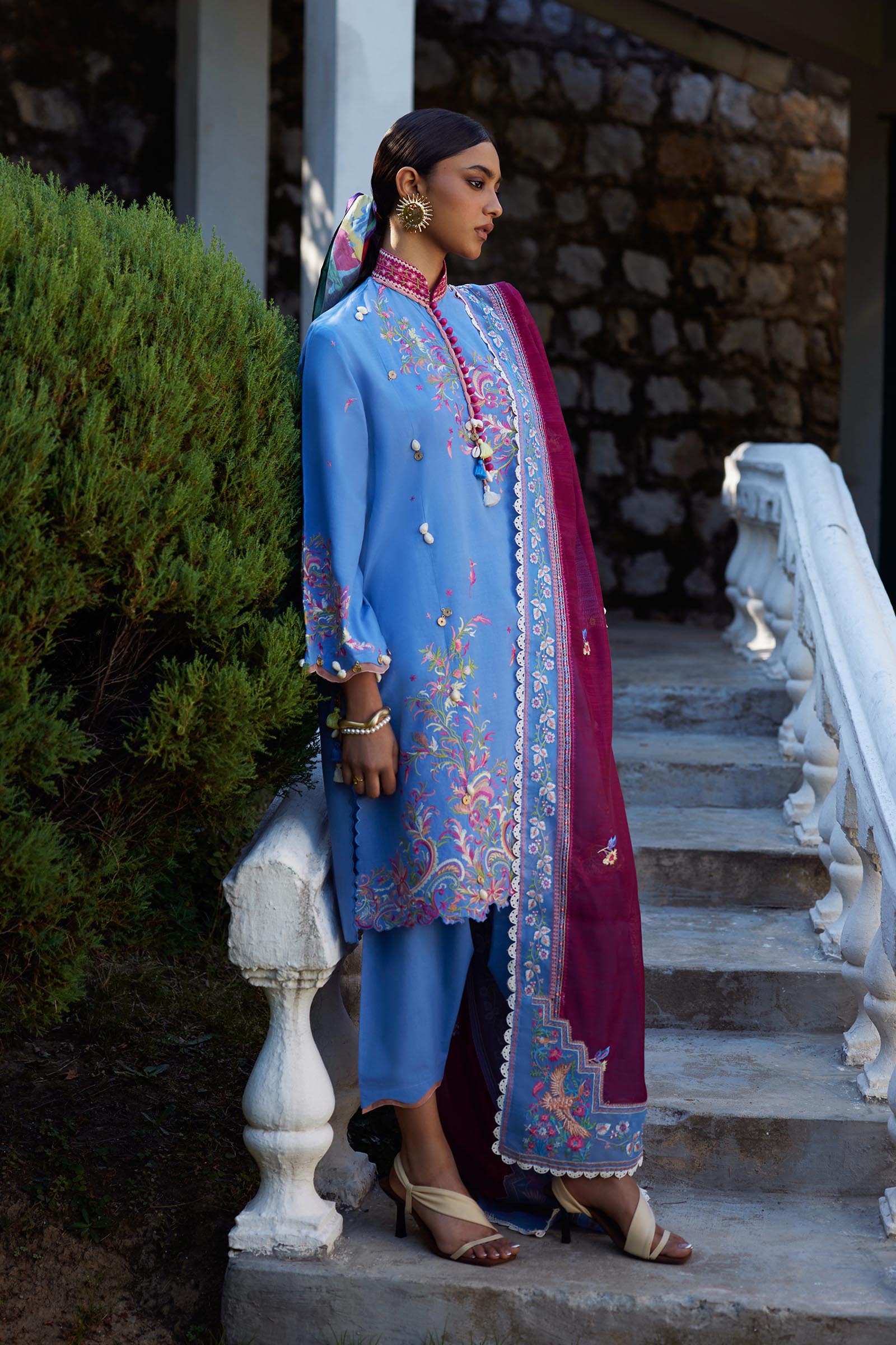 Unstitched Embroidered 3 Piece Muzlin Suit