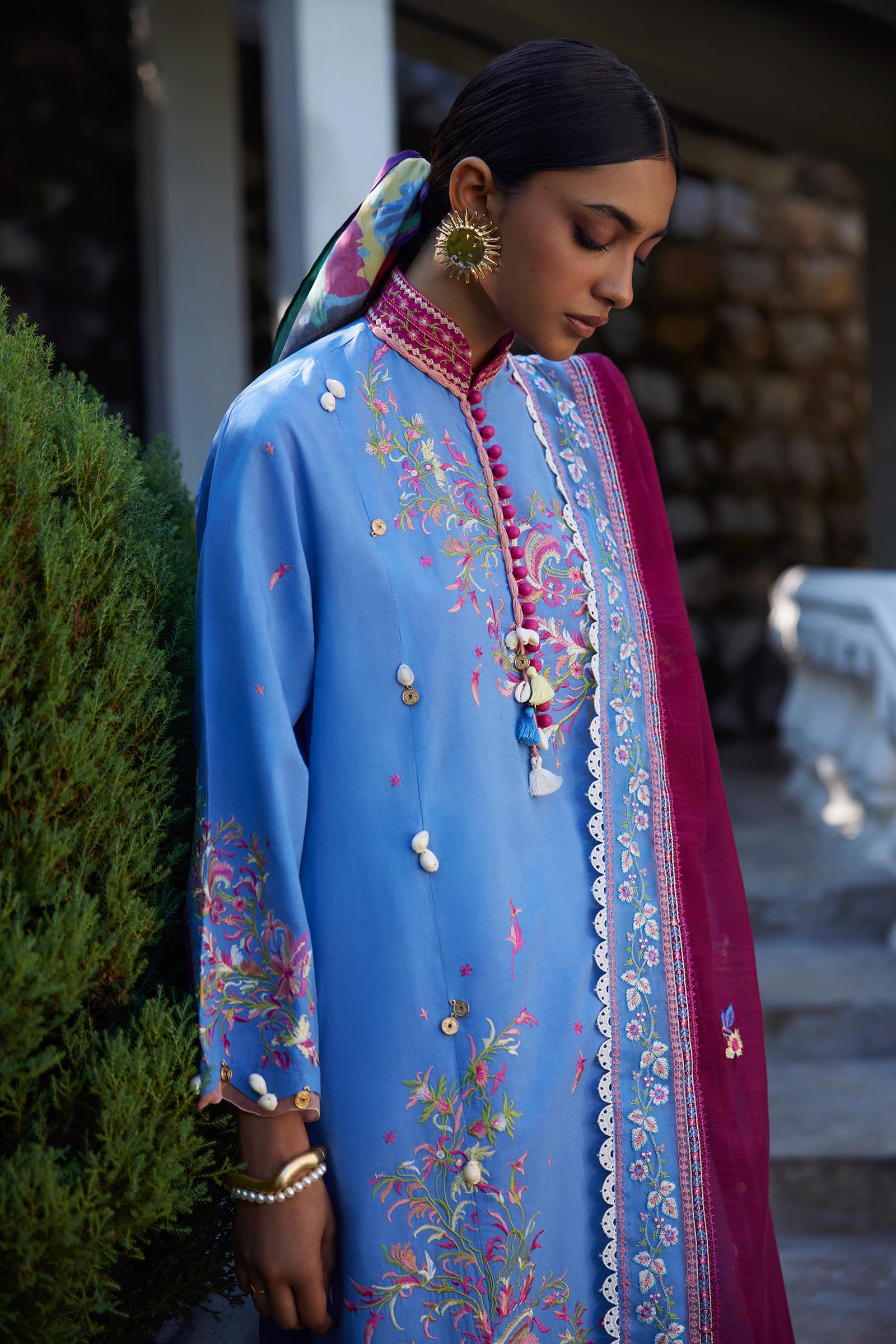 Unstitched Embroidered 3 Piece Muzlin Suit