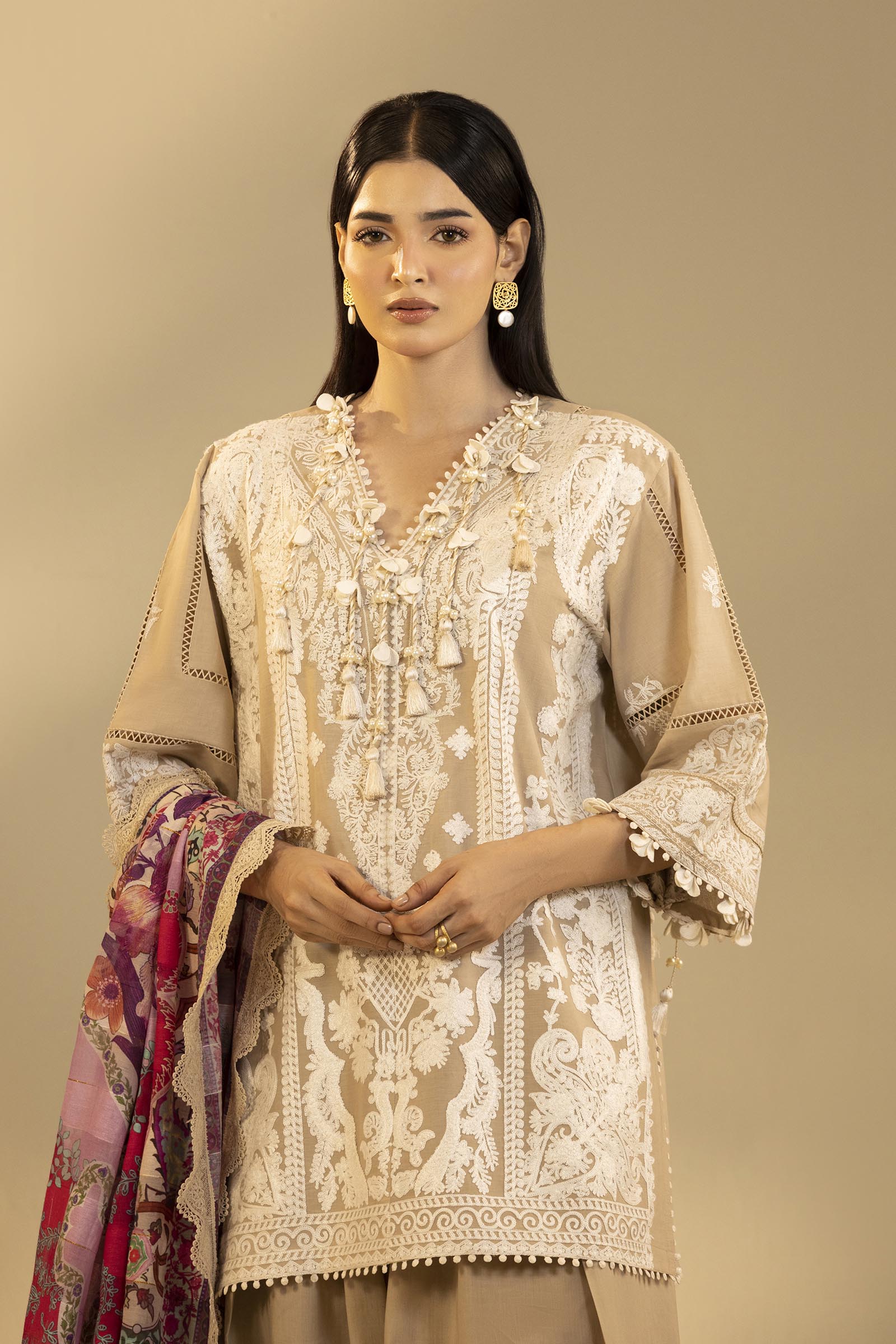 Unstitched Embroidered 3 Piece Muzlin Suit
