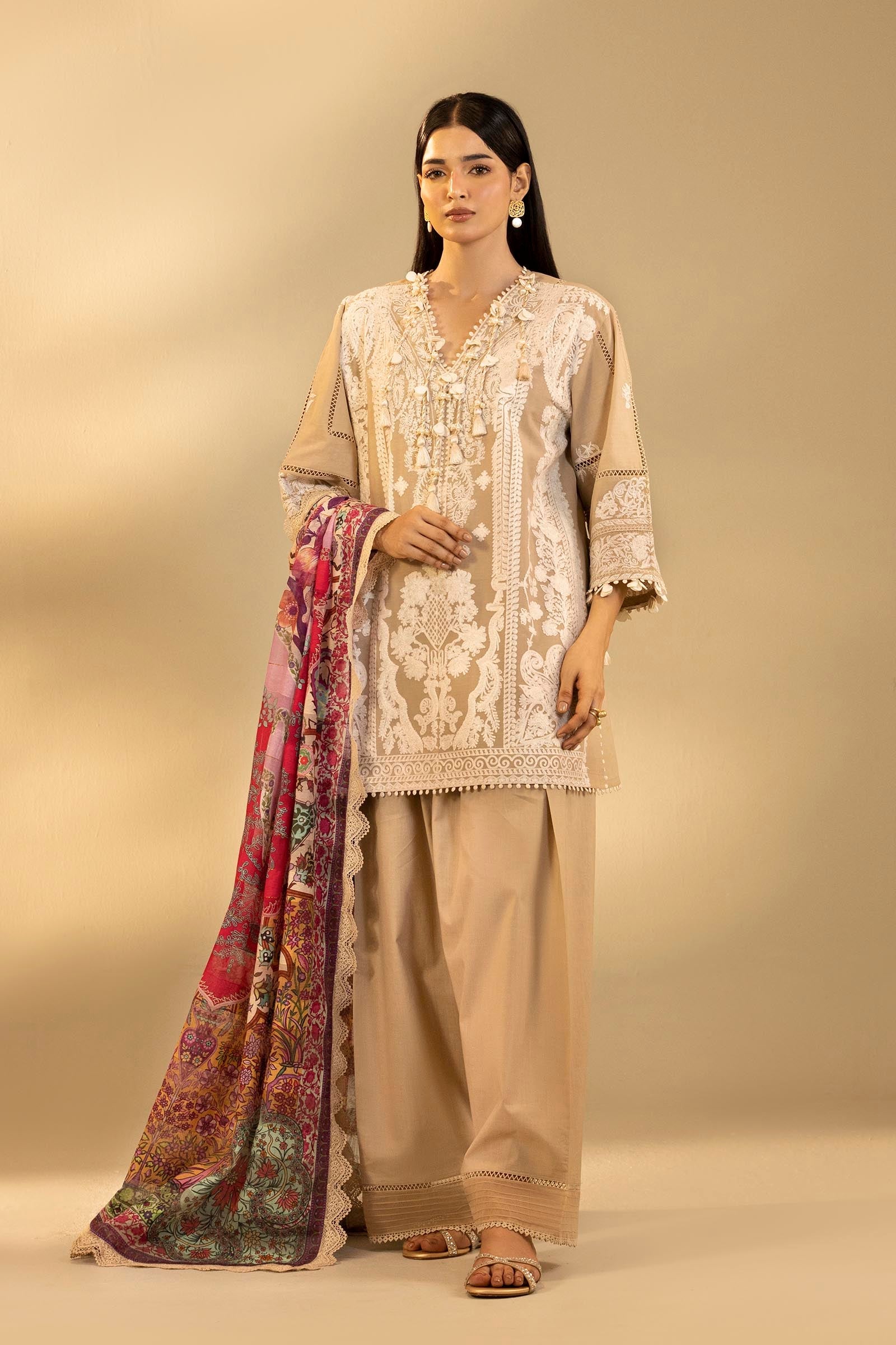 Unstitched Embroidered 3 Piece Muzlin Suit