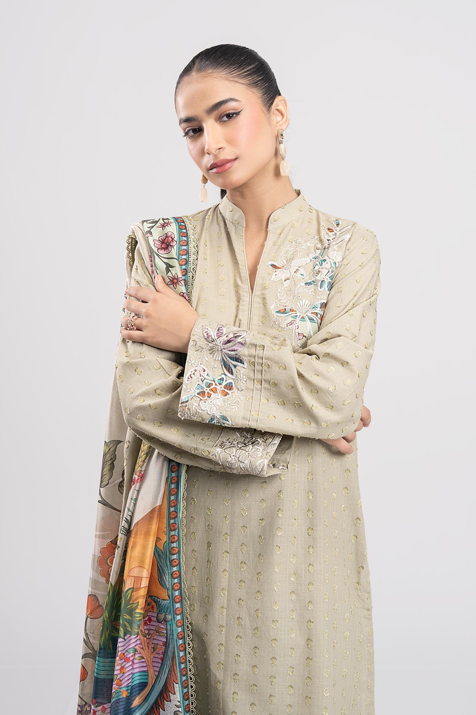 2 Pc Embroidered Lurex Suit