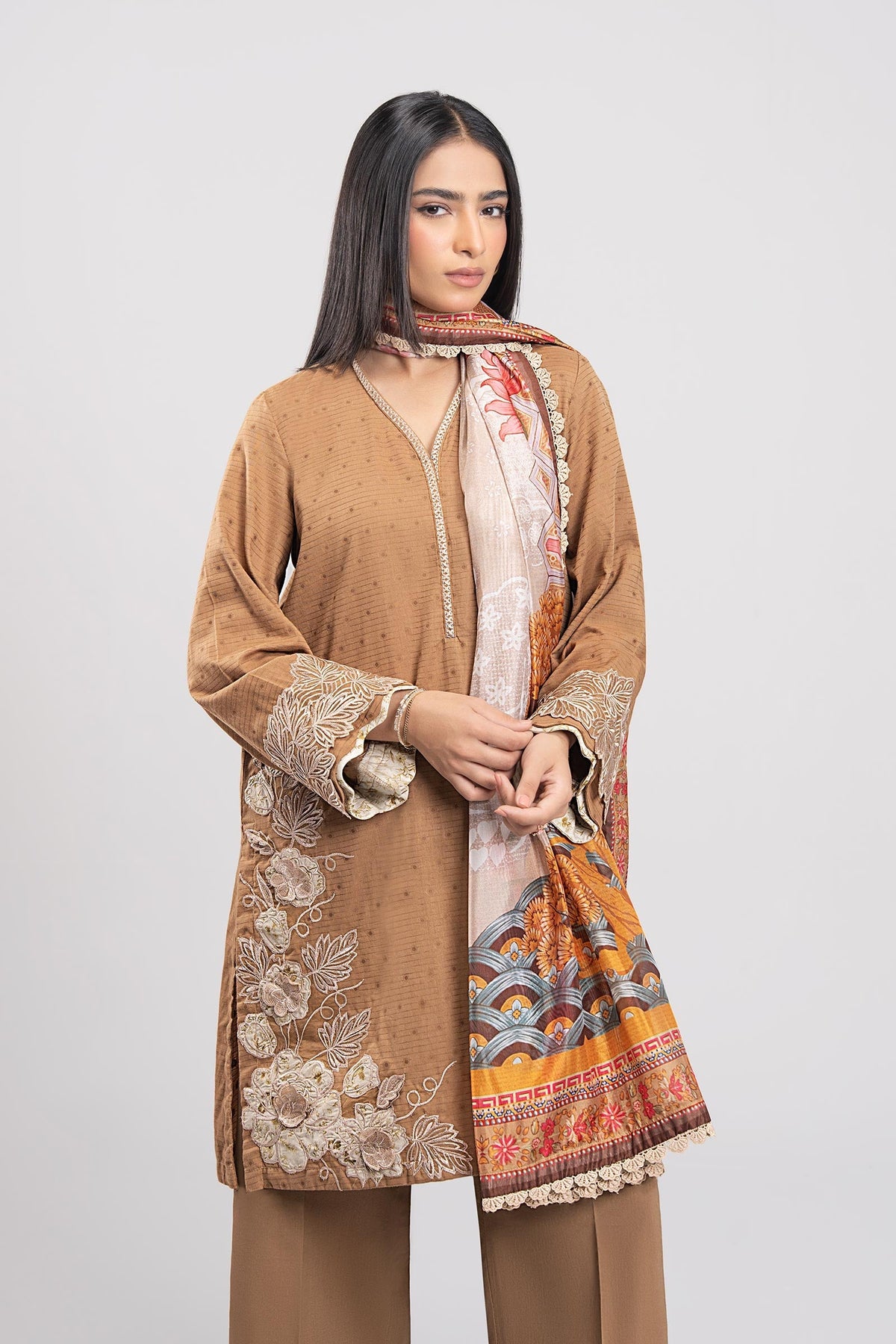 2 Pc Embroidered Lurex Suit