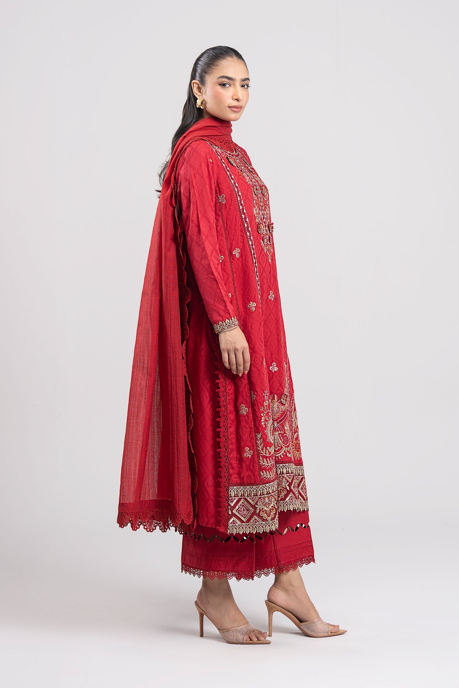 3 Pc Embroidered Mesh Lurex Dots Suit