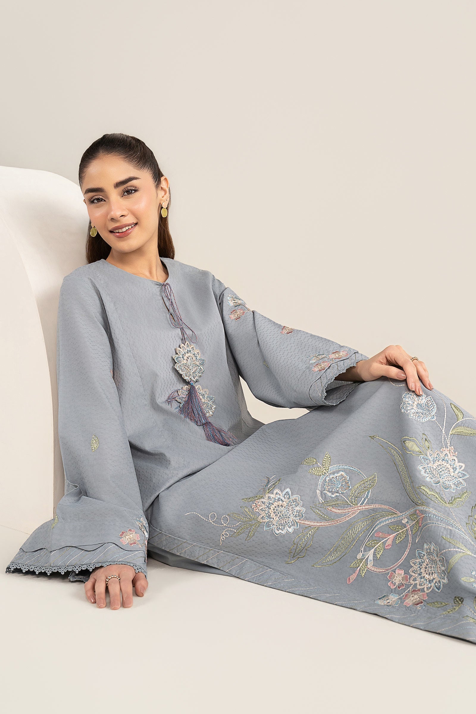 2 Pc Embroidered Dobby Cotton Suit