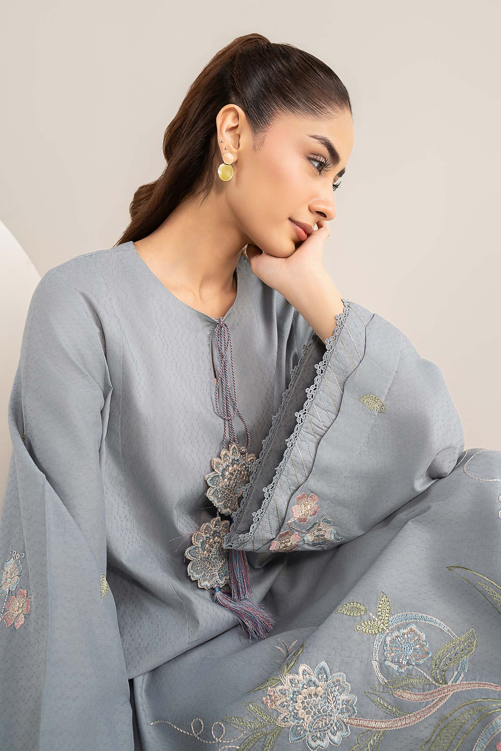 2 Pc Embroidered Dobby Cotton Suit