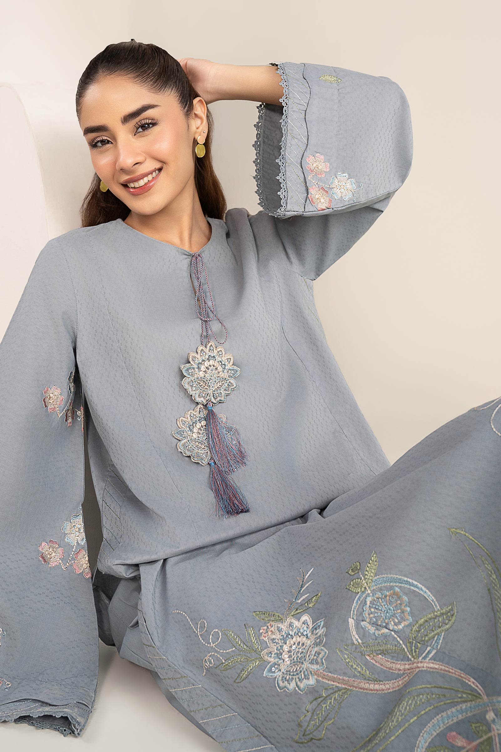 2 Pc Embroidered Dobby Cotton Suit