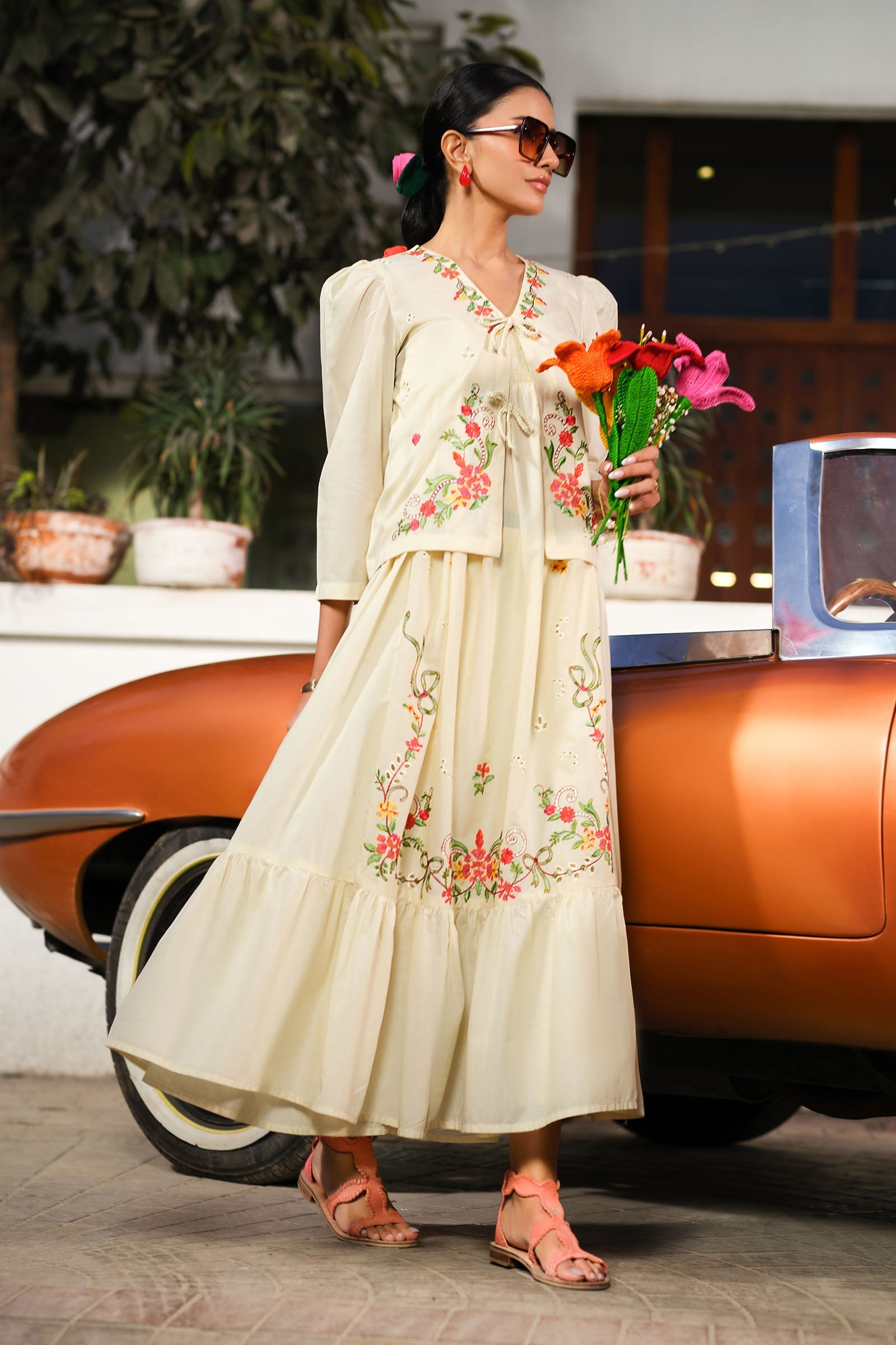 2 Pc Embroidered Slub Lawn Suit
