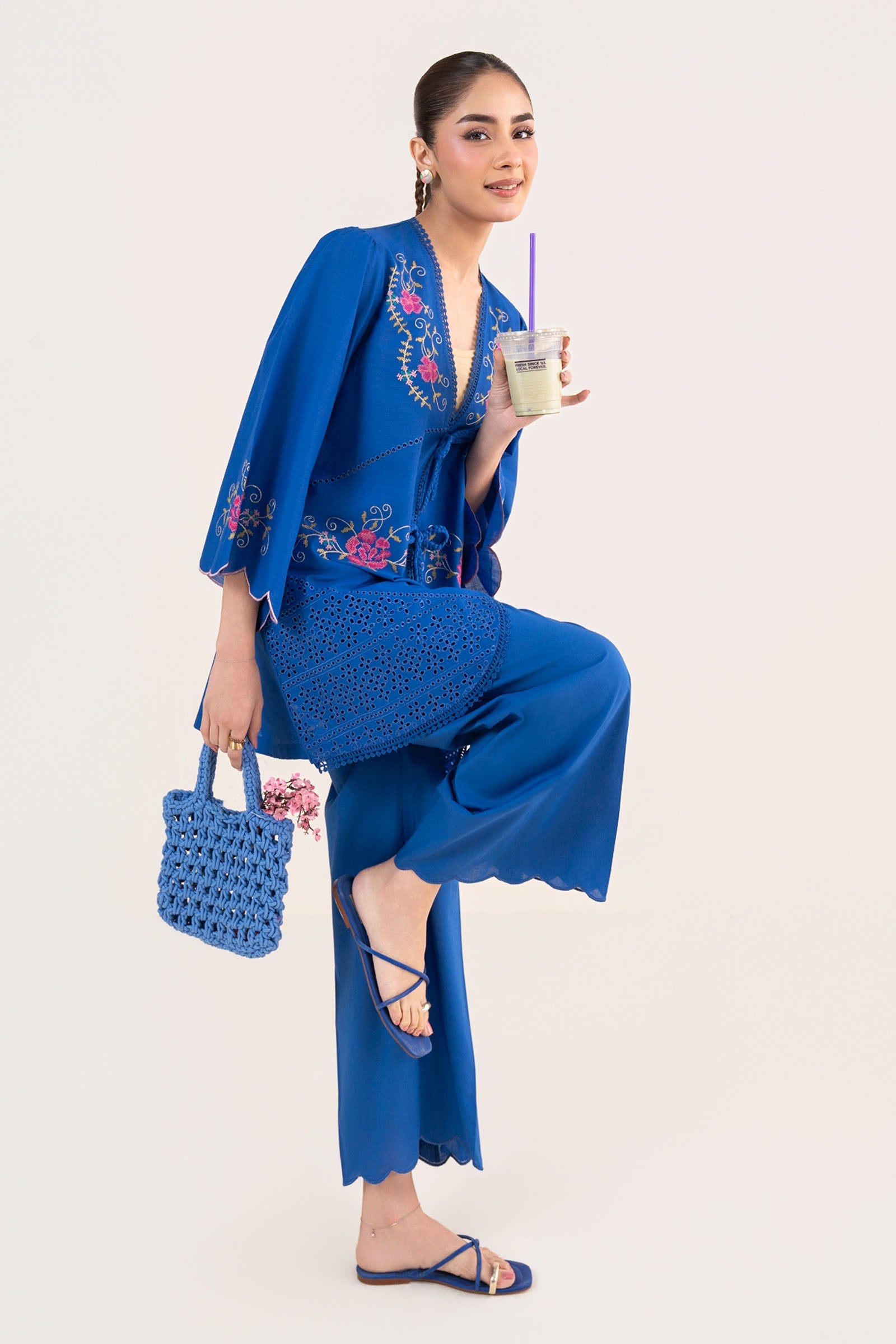 2 Pc Embroidered Crosshatch Suit