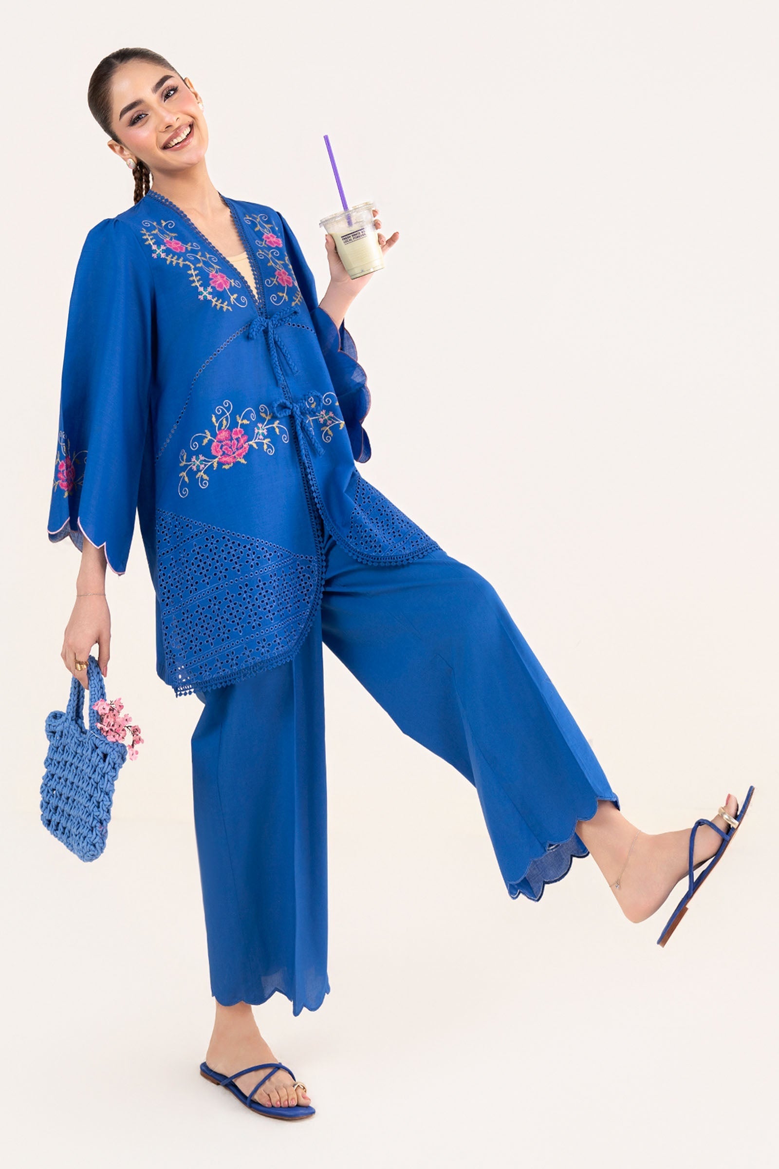 2 Pc Embroidered Crosshatch Suit