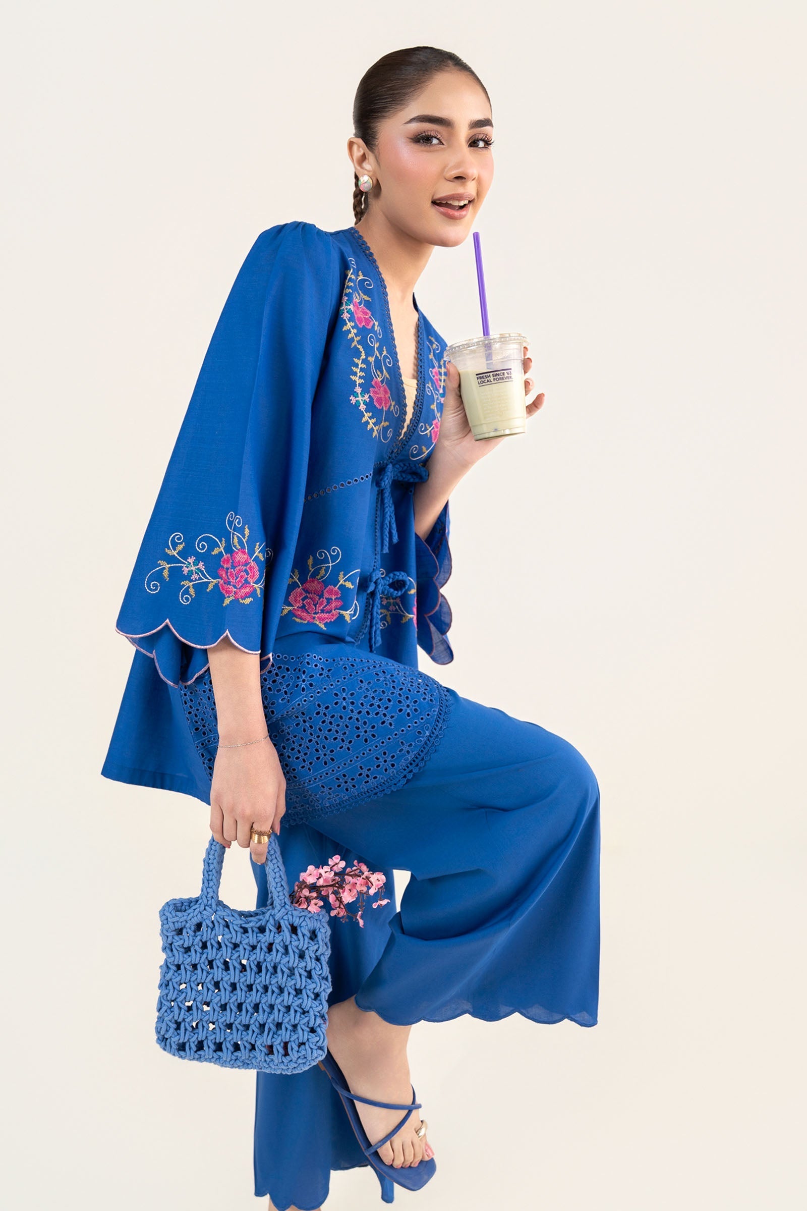 2 Pc Embroidered Crosshatch Suit