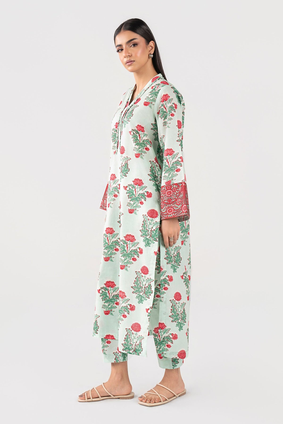 2 Pc Printed Slub Lawn Suit