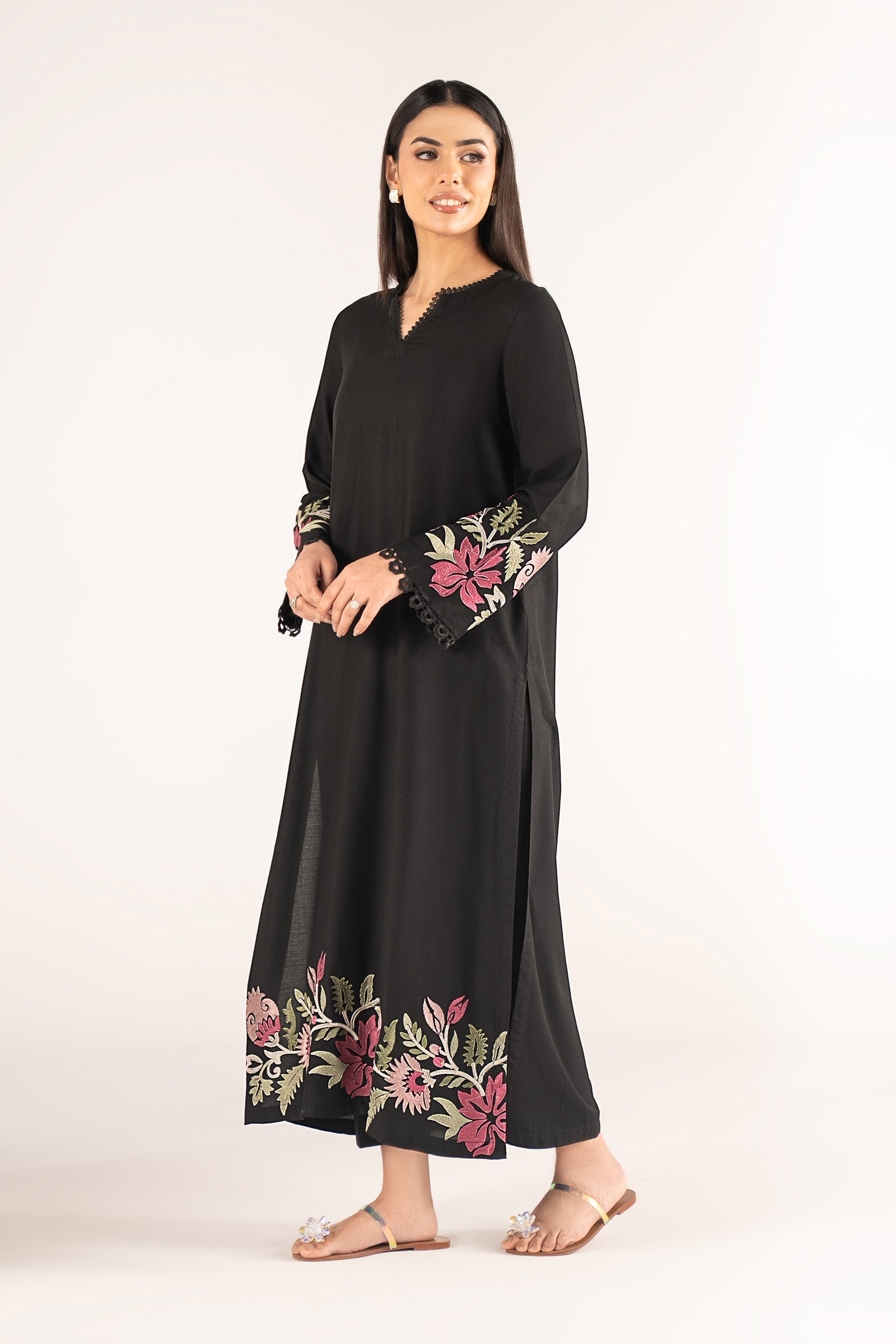 Embroidered Slub Lawn Shirt