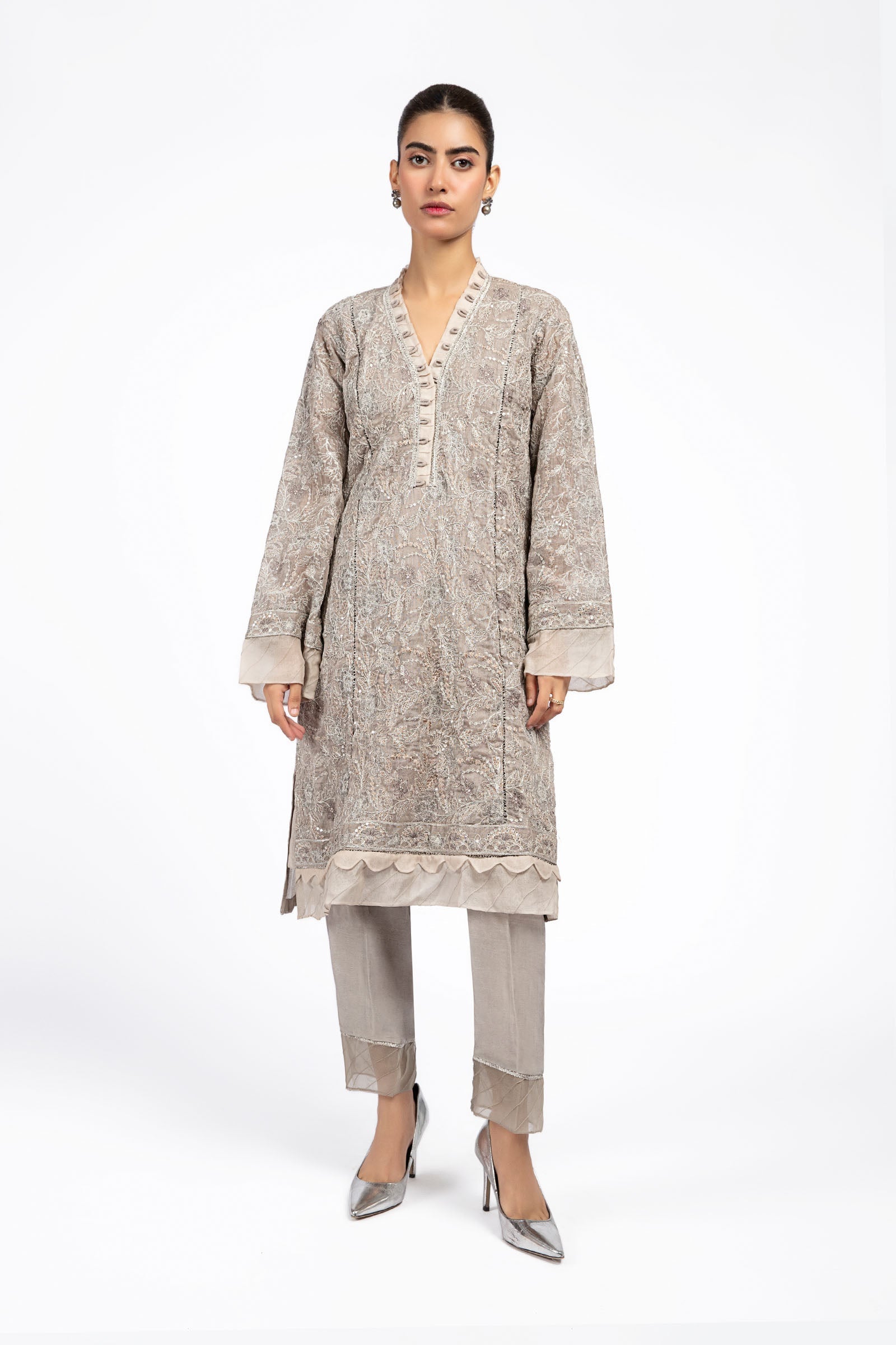 Embroidered Cotton Net Shirt