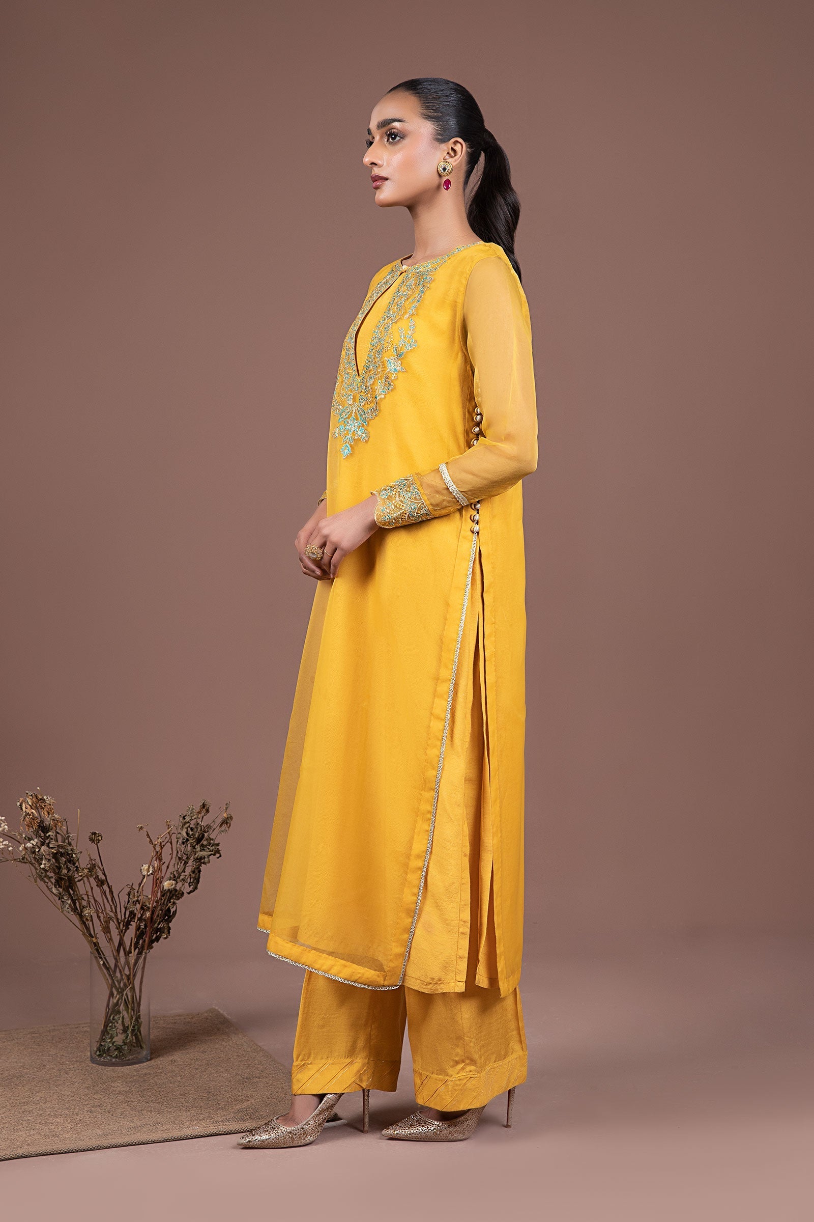 2 Pc Dyed Organza Suit