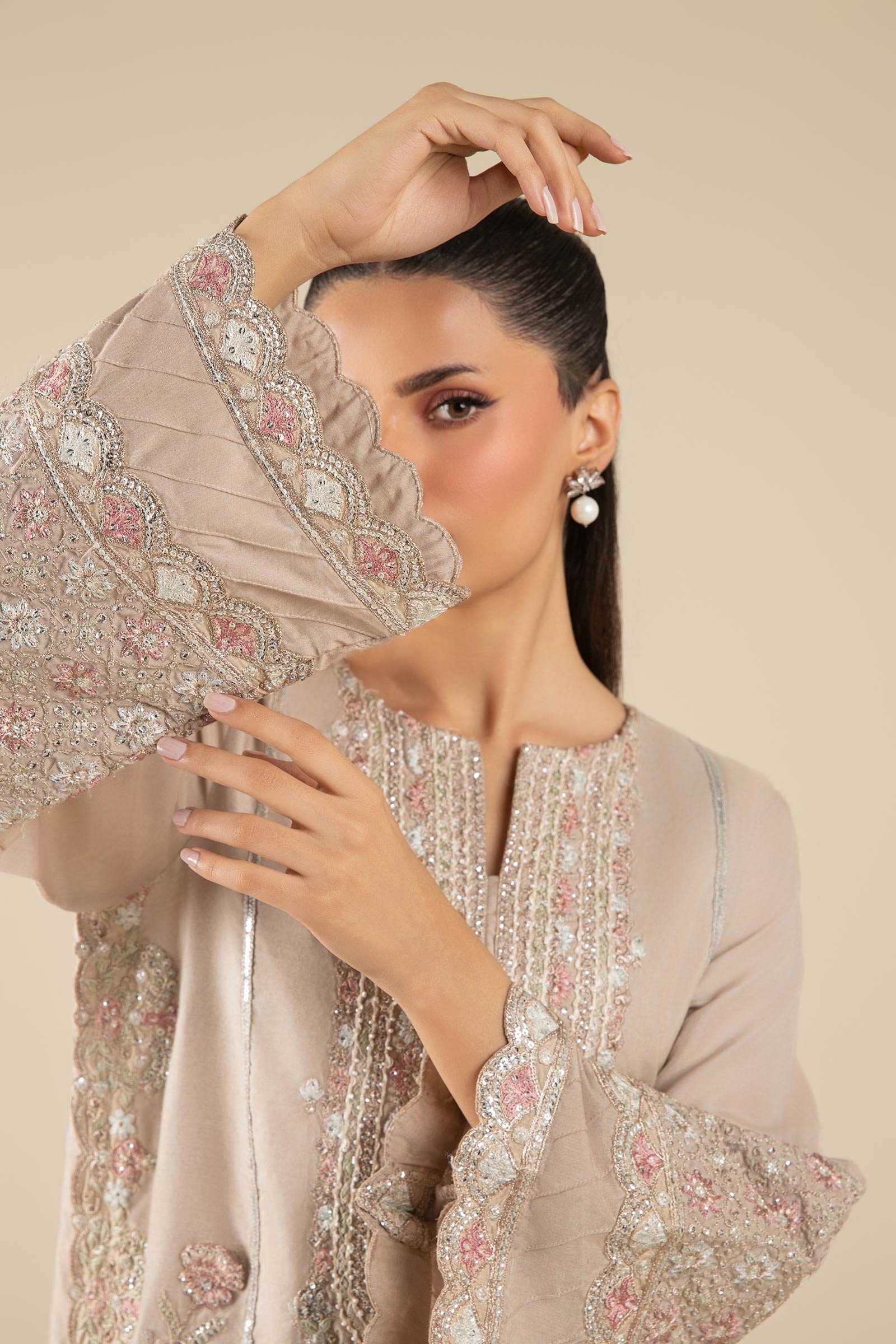3 Pc Embroidered Two Tone Silk Suit
