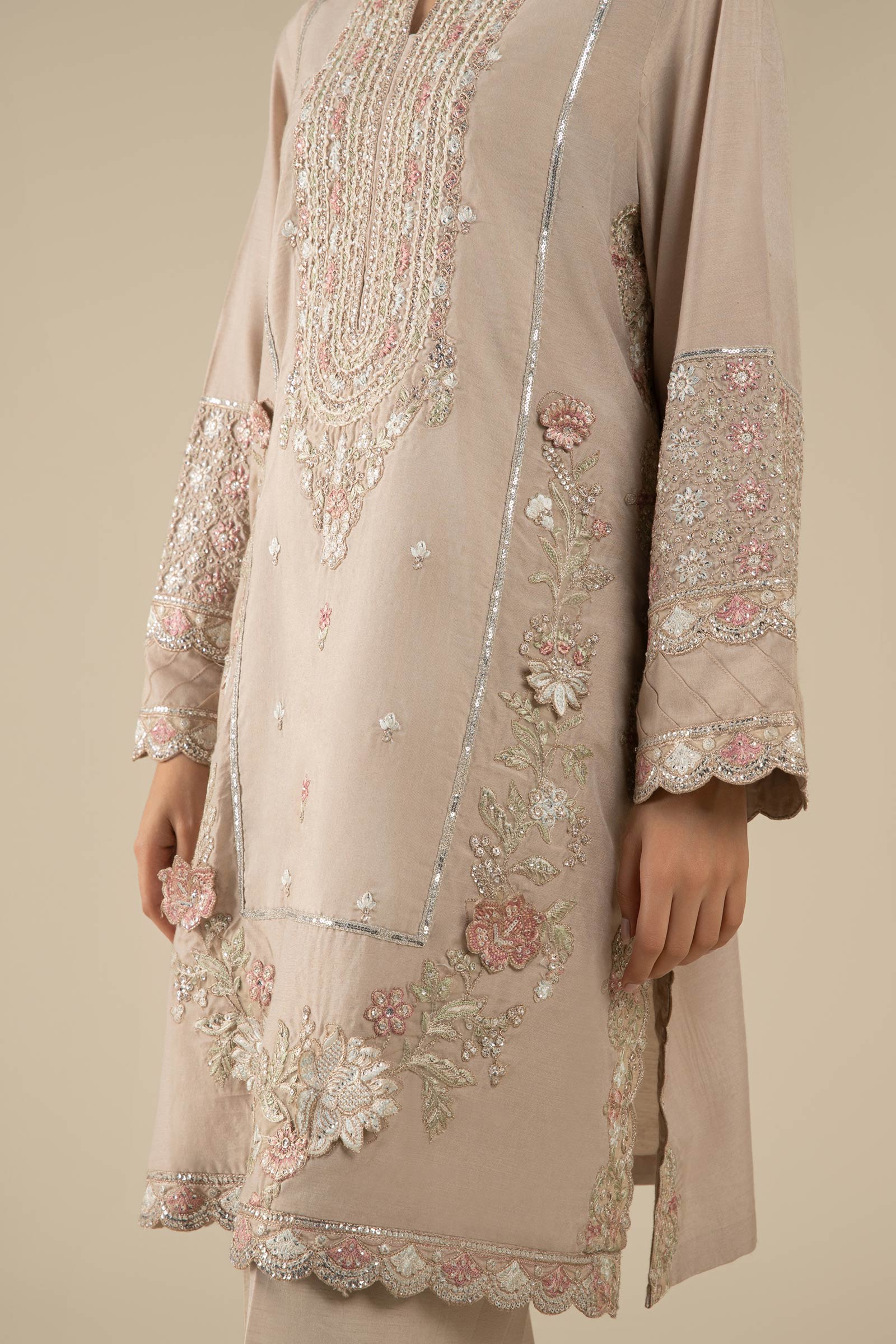 3 Pc Embroidered Two Tone Silk Suit