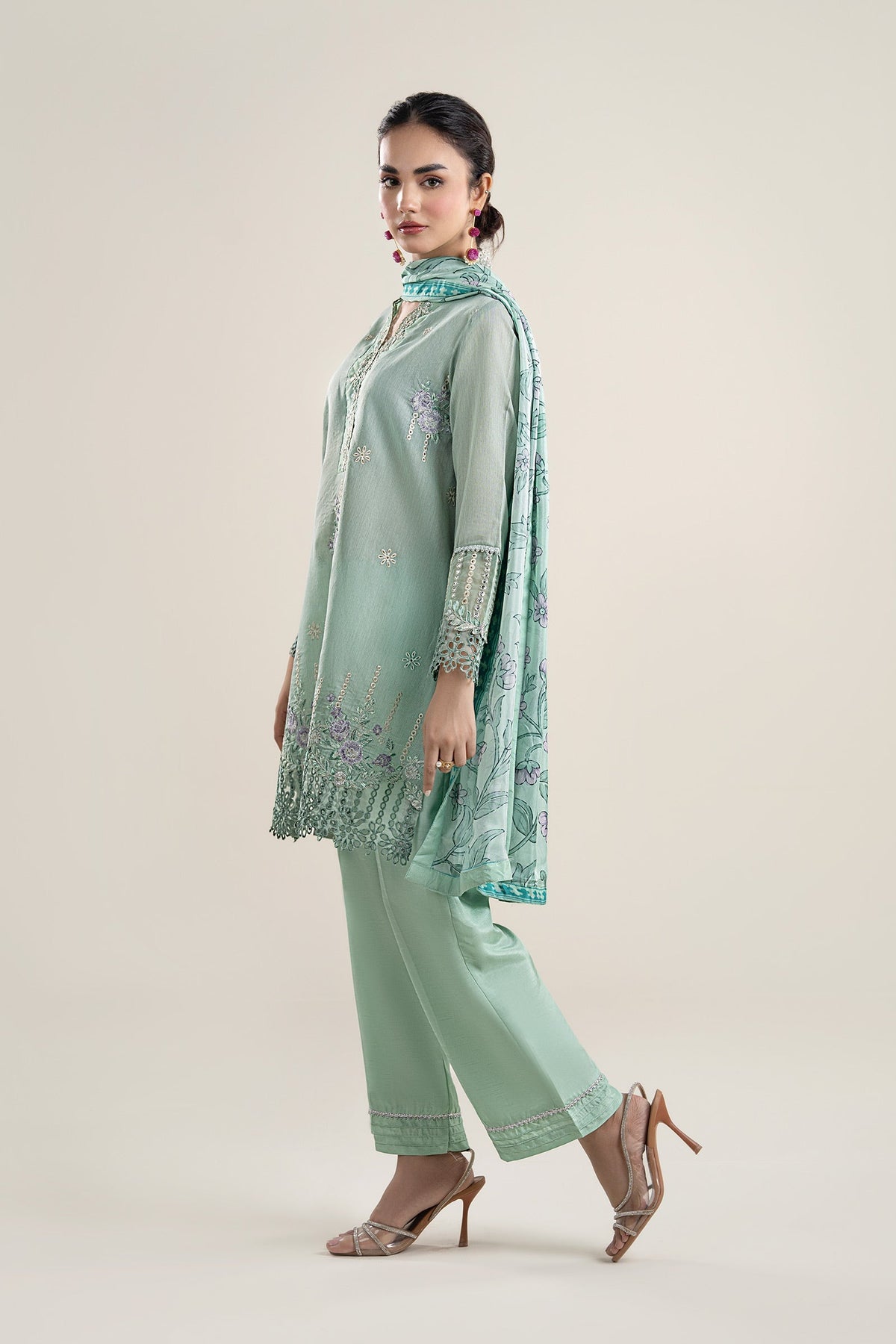 3 Pc Embroidered Lurex Pinstripe Suit