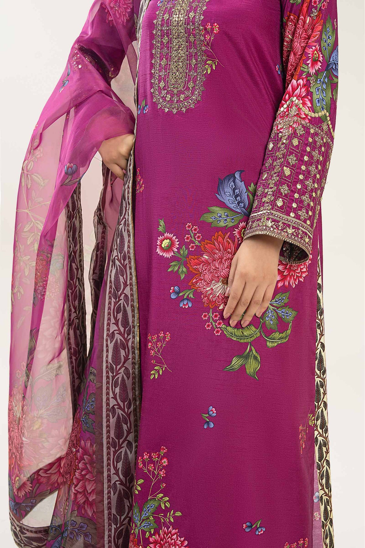 2 Pc Embroidered Bamberg Raw Silk Suit