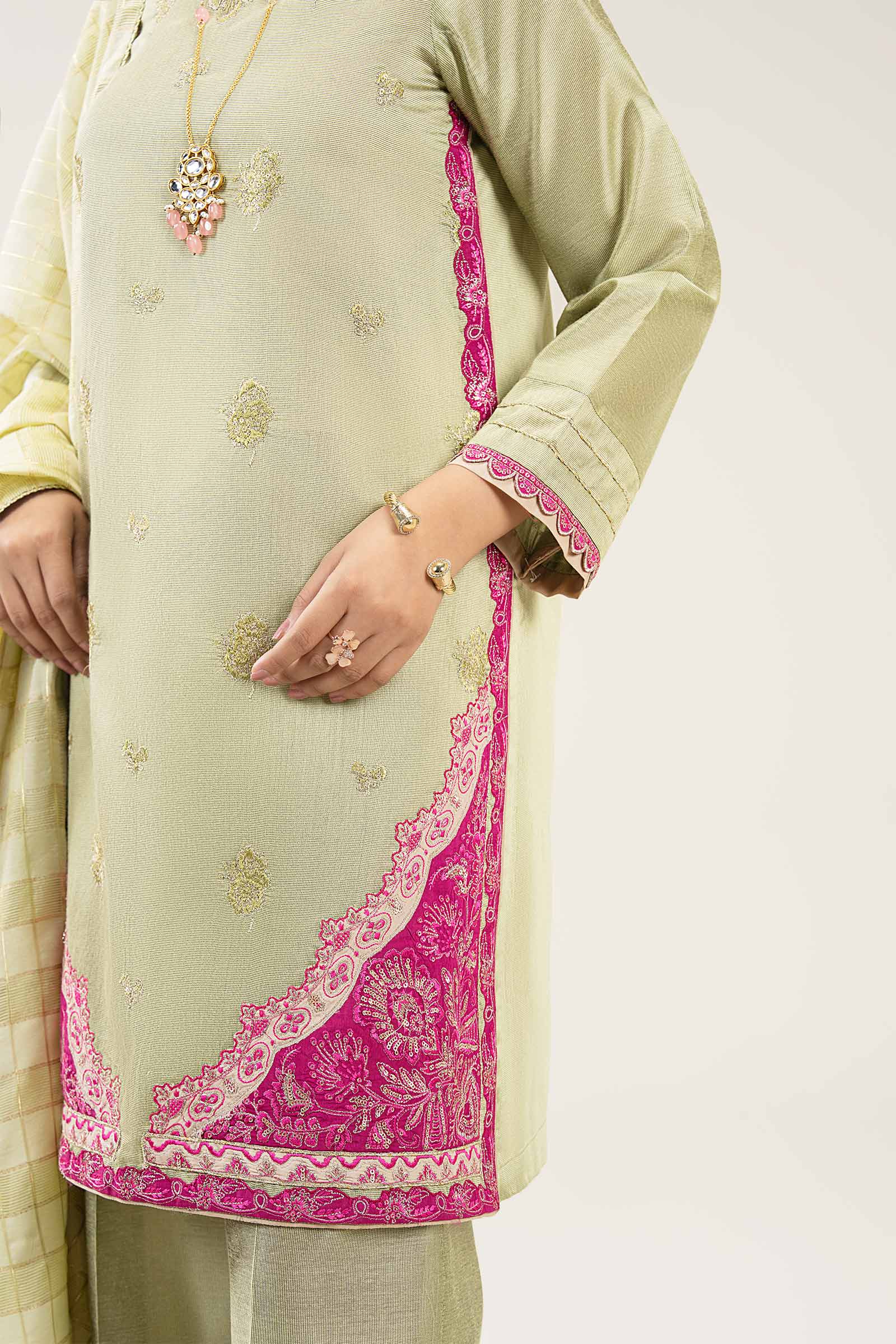 3 Pc Embroidered Two Tone Silk Suit
