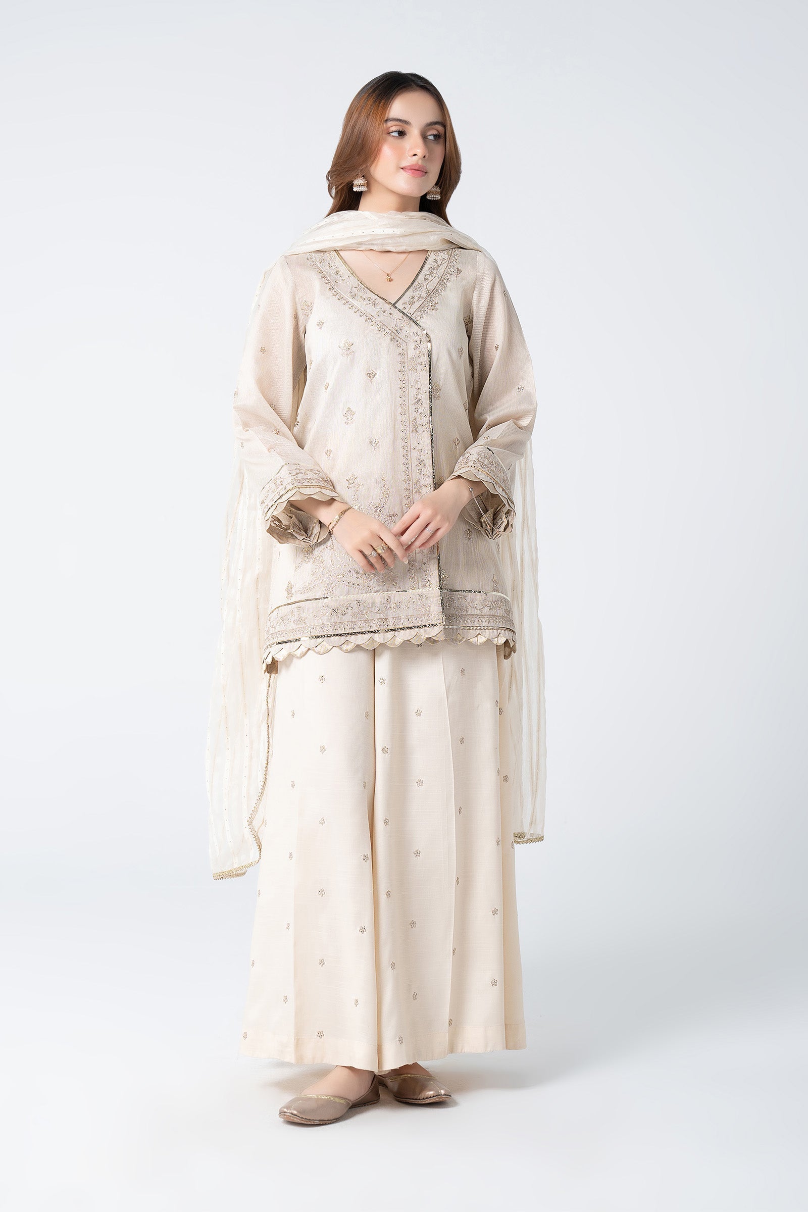 3 Pc Embroidered Lurex Organza Suit