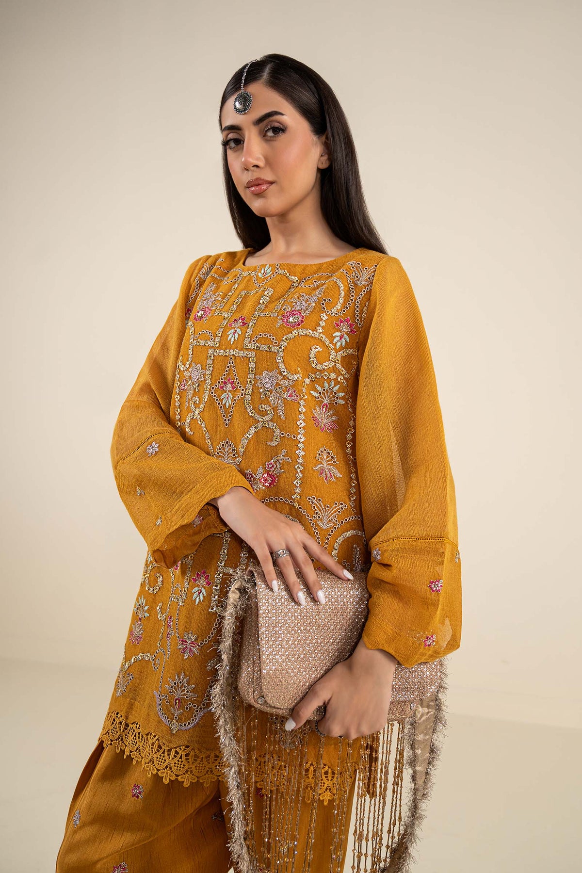 2 Pc Embroidered Cotton Net Suit - MBF2605-ESM-MTD