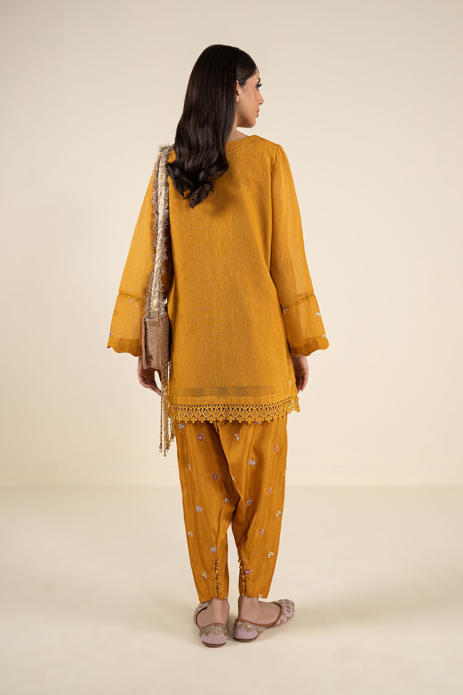 2 Pc Embroidered Cotton Net Suit