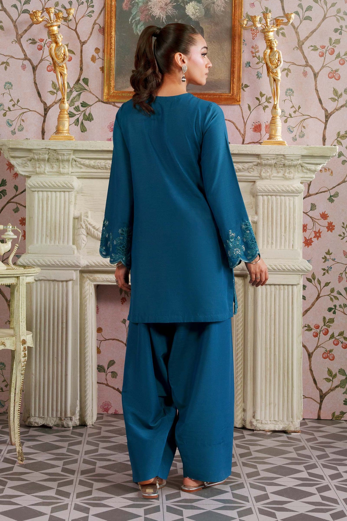 2 Pc Embroidered Raw Silk Suit - MBF266B-ESM-TEL