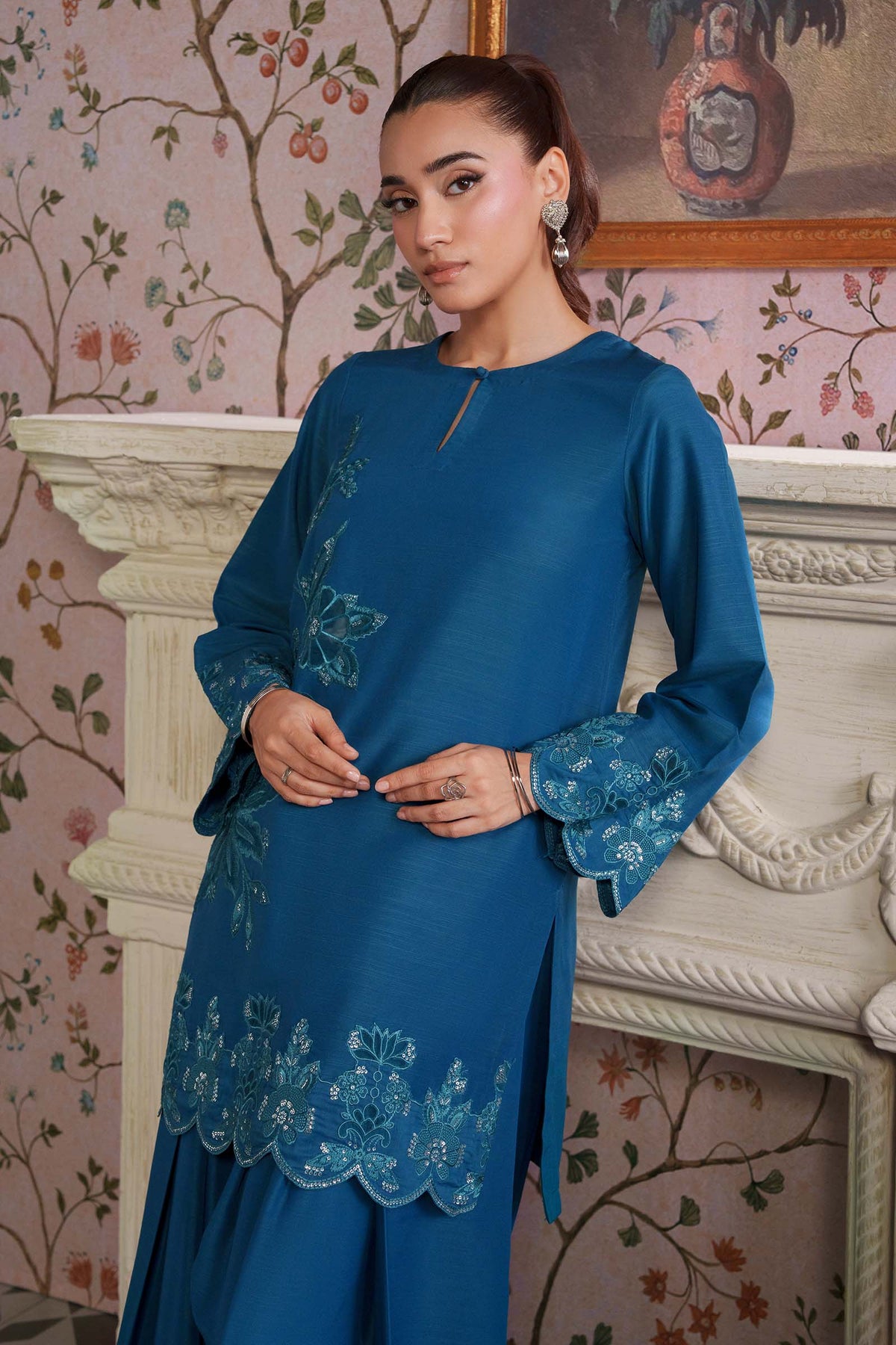 2 Pc Embroidered Raw Silk Suit - MBF266B-ESM-TEL
