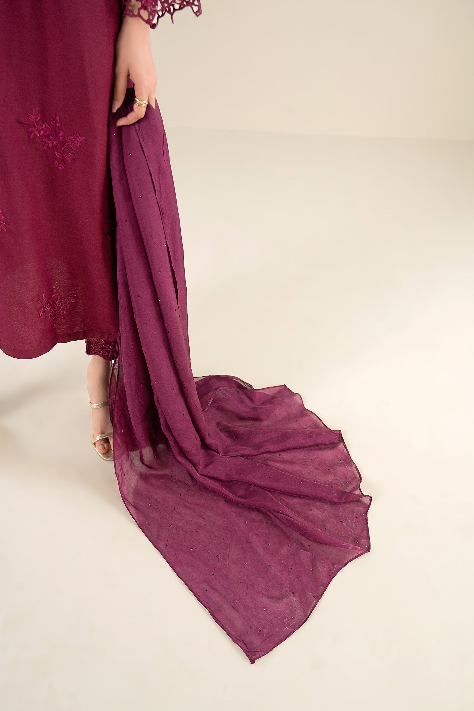 Embellished Apple Silk Dupatta