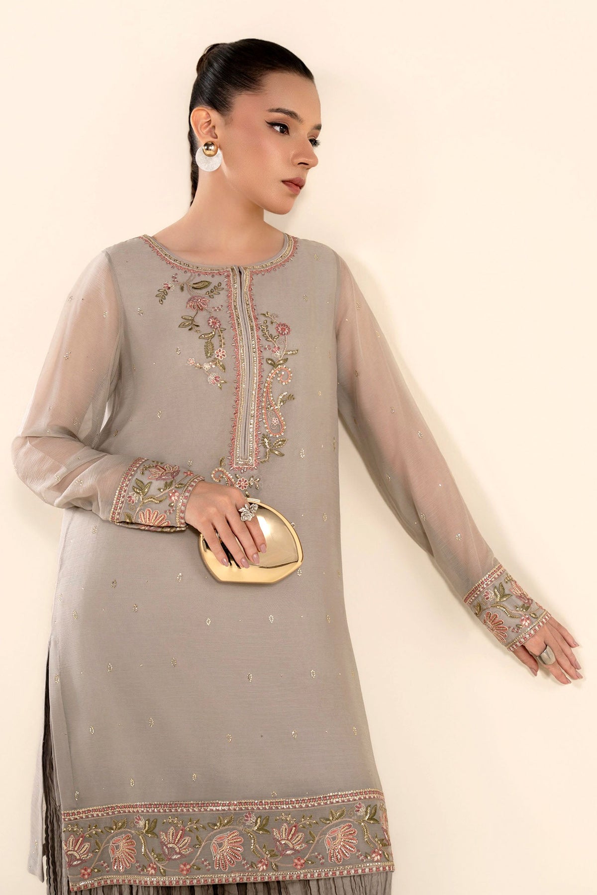2 Pc Embroidered Chiffon Suit