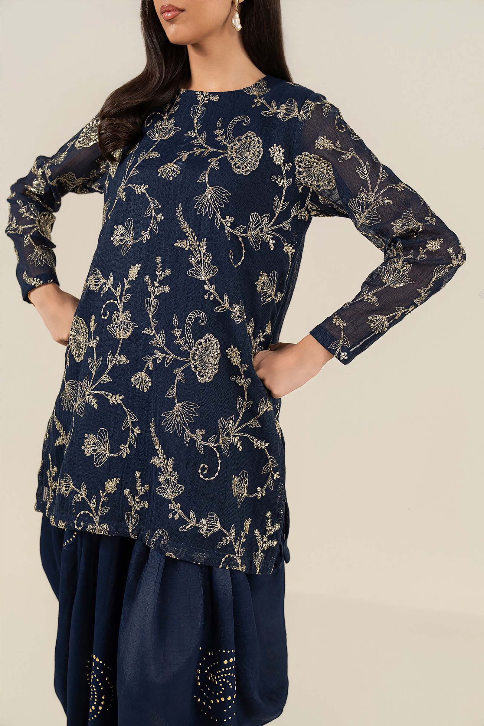 2 Pc Embroidered Cotton Net Suit