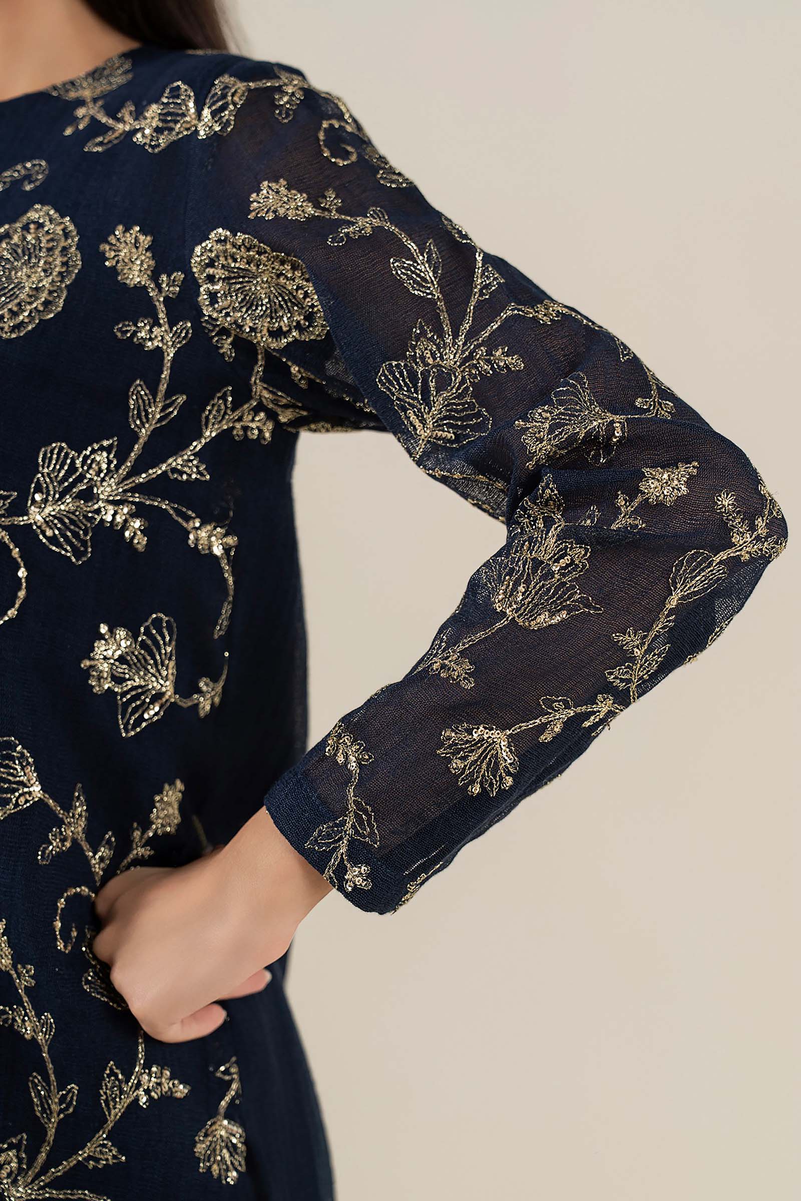 2 Pc Embroidered Cotton Net Suit