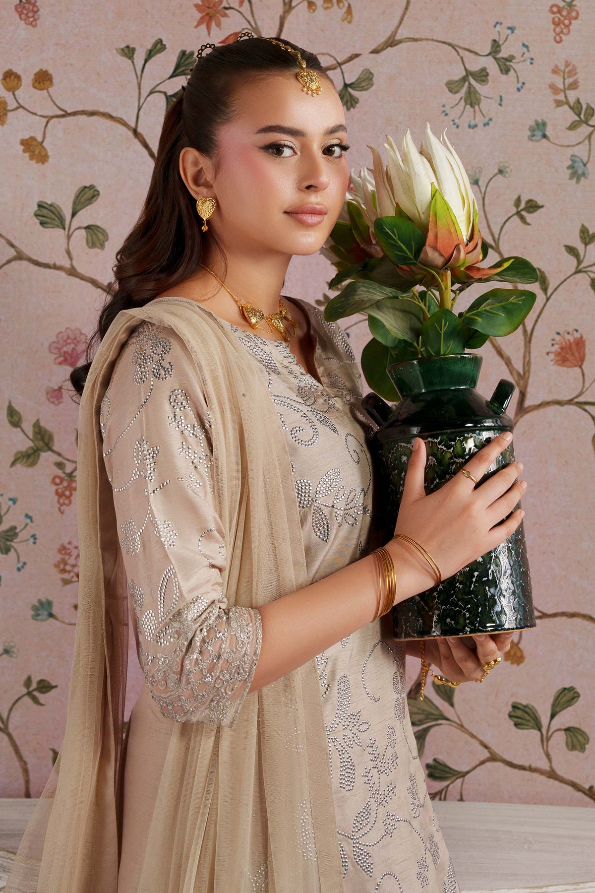 2 Pc Embellished Bamberg Raw Silk Suit - MBF2643-ESM-BEG