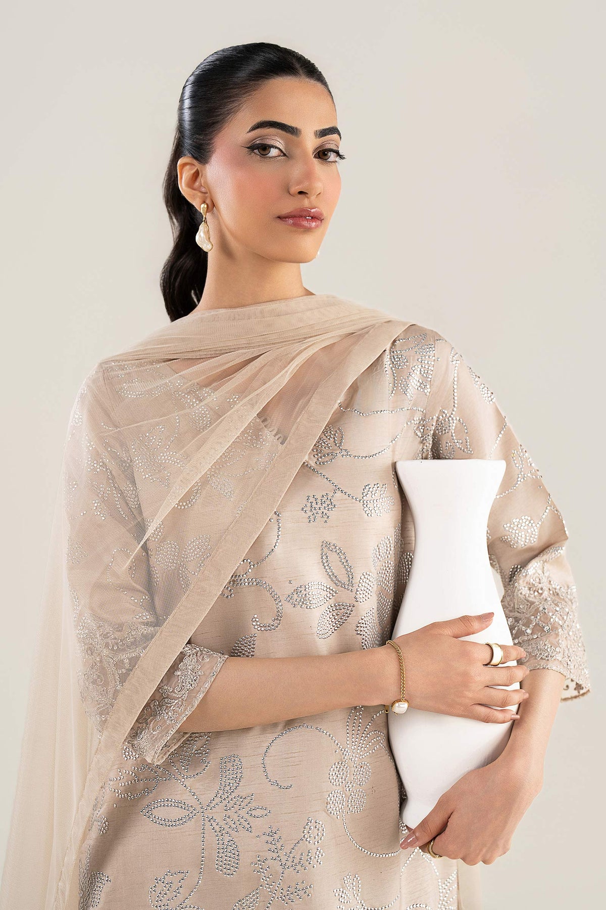 2 Pc Embellished Bamberg Raw Silk Suit - MBF2643-ESM-BEG