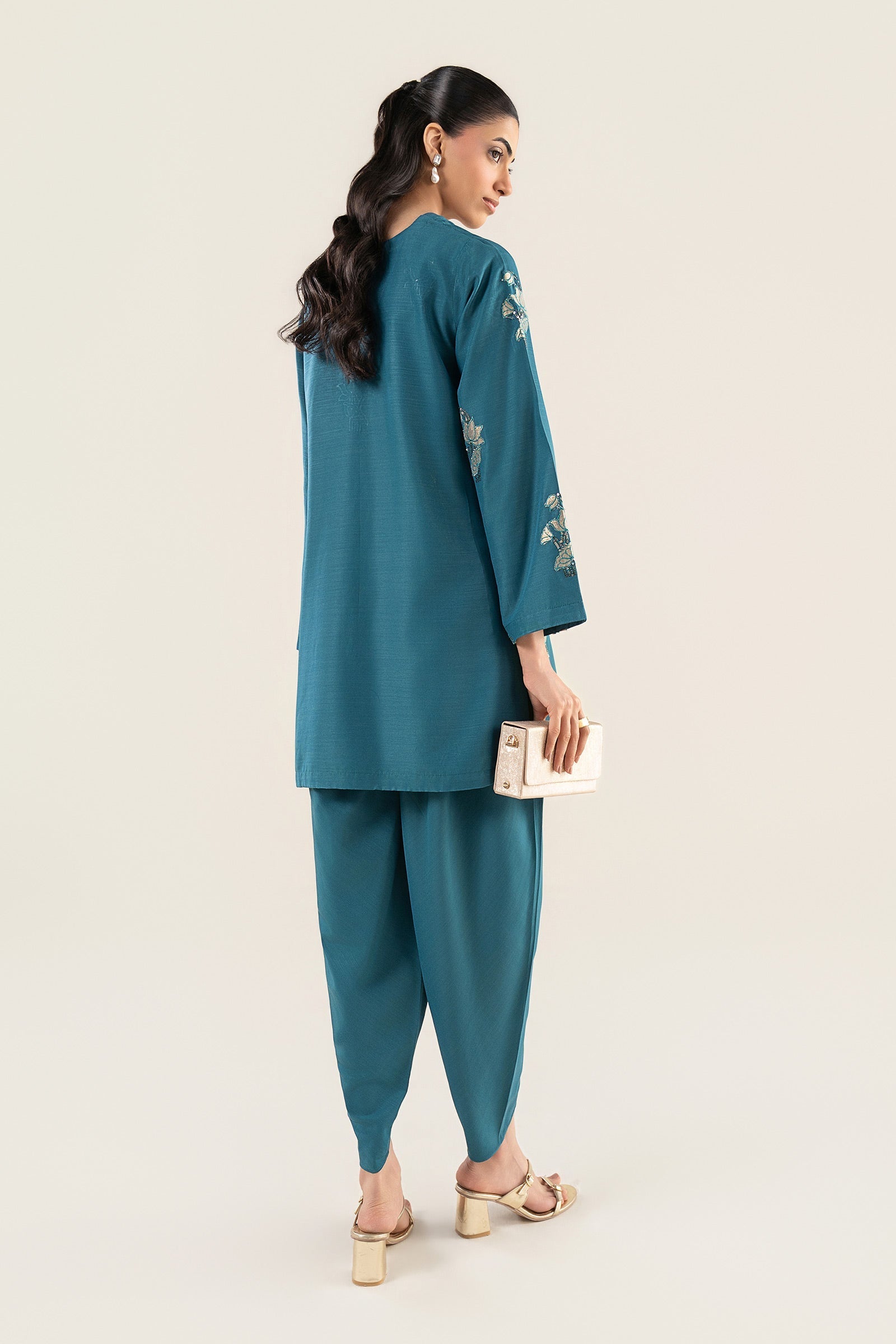 2 Pc Embroidered Raw Silk Suit