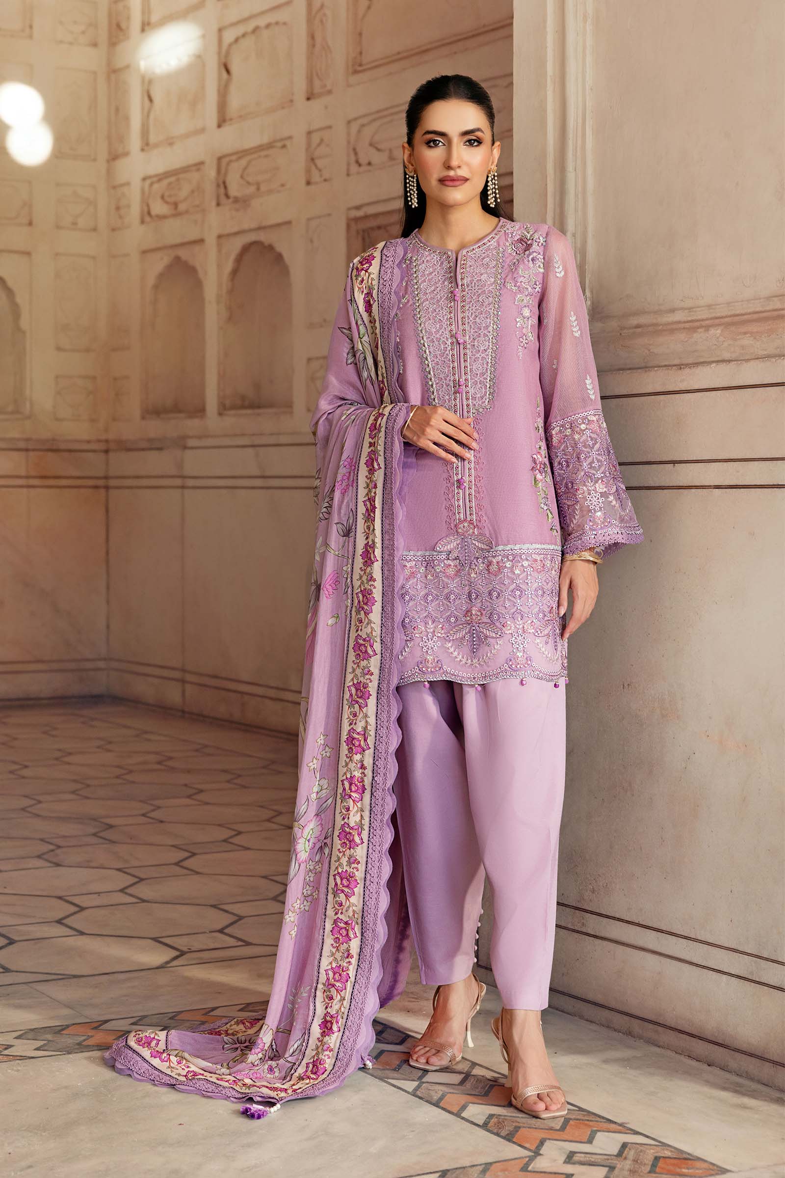 3 Pc Unstitched Embroidered Silk Cotton Net Suit