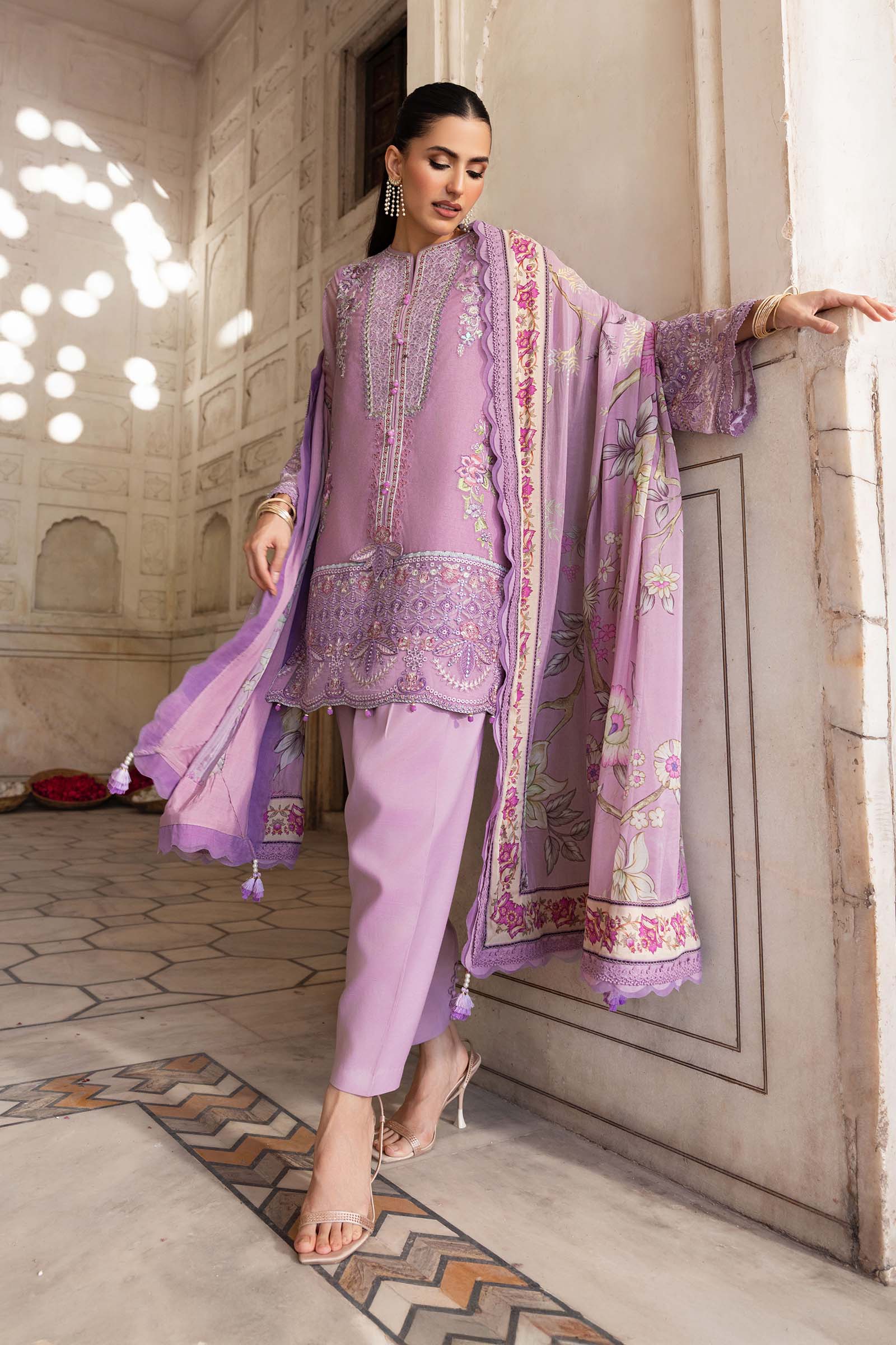 3 Pc Unstitched Embroidered Silk Cotton Net Suit