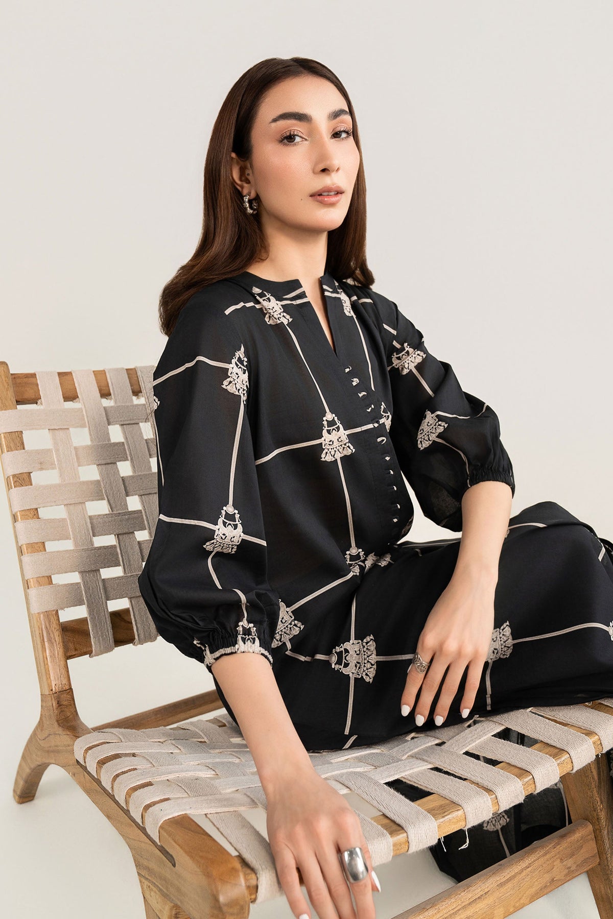 Printed Lawn Shirt - MBMN003-ESM-BLK