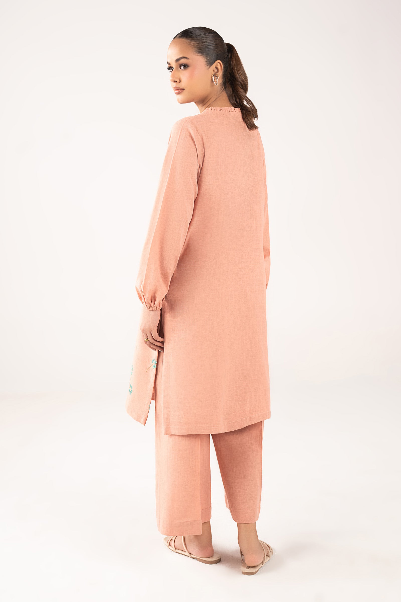 2 Pc Embroidered Crosshatch Linen Suit