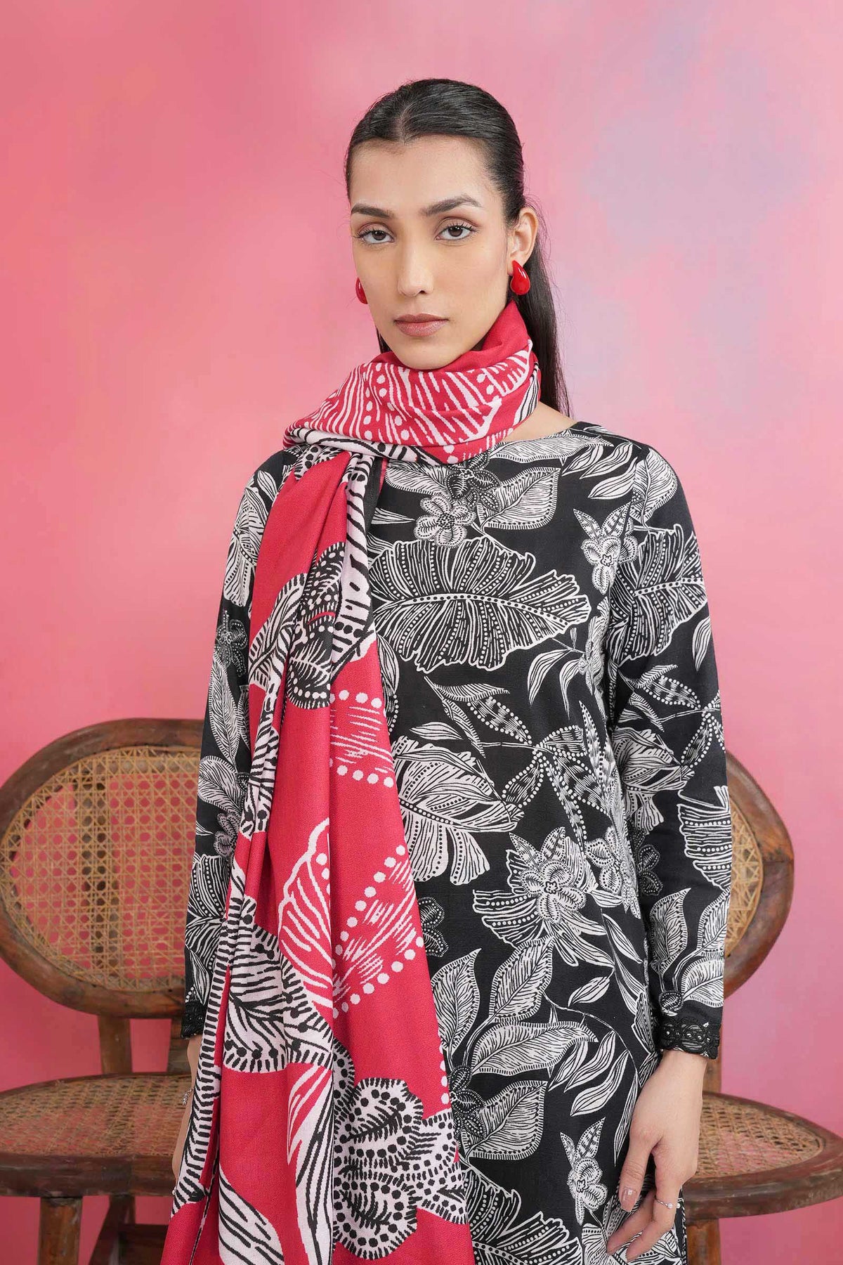 3 Pc Embroidered Khaddar Suit - MBP509B-ESM-BLK