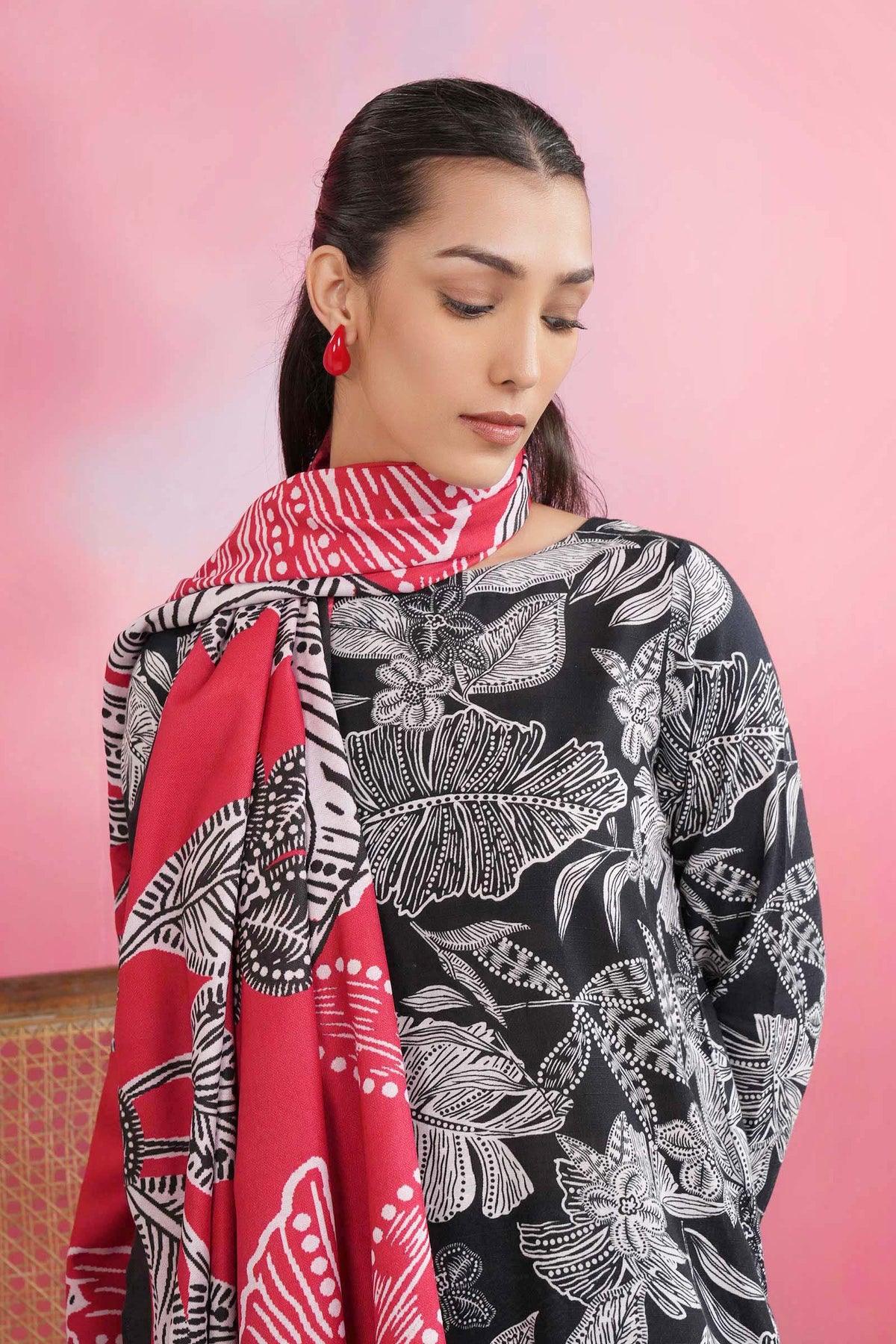 3 Pc Embroidered Khaddar Suit - MBP509B-ESM-BLK