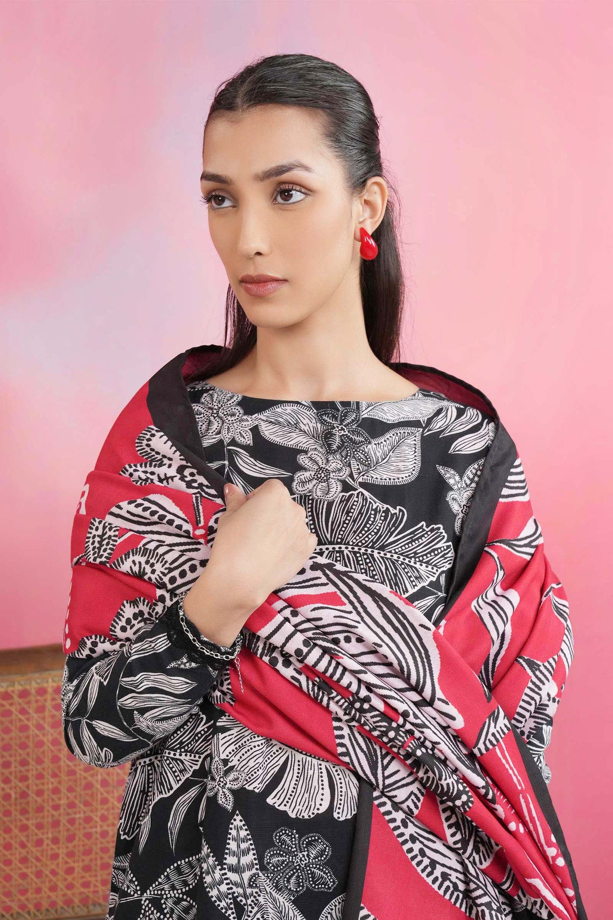 3 Pc Embroidered Khaddar Suit - MBP509B-ESM-BLK