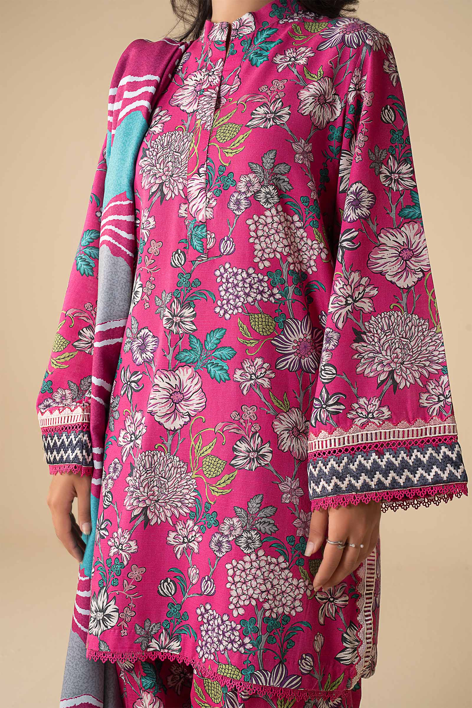 3 Pc Embroidered Khaddar Suit