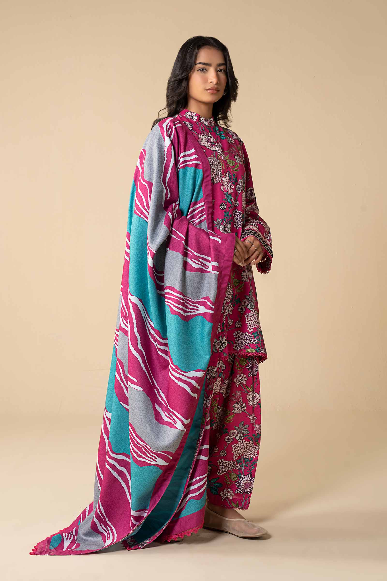 3 Pc Embroidered Khaddar Suit