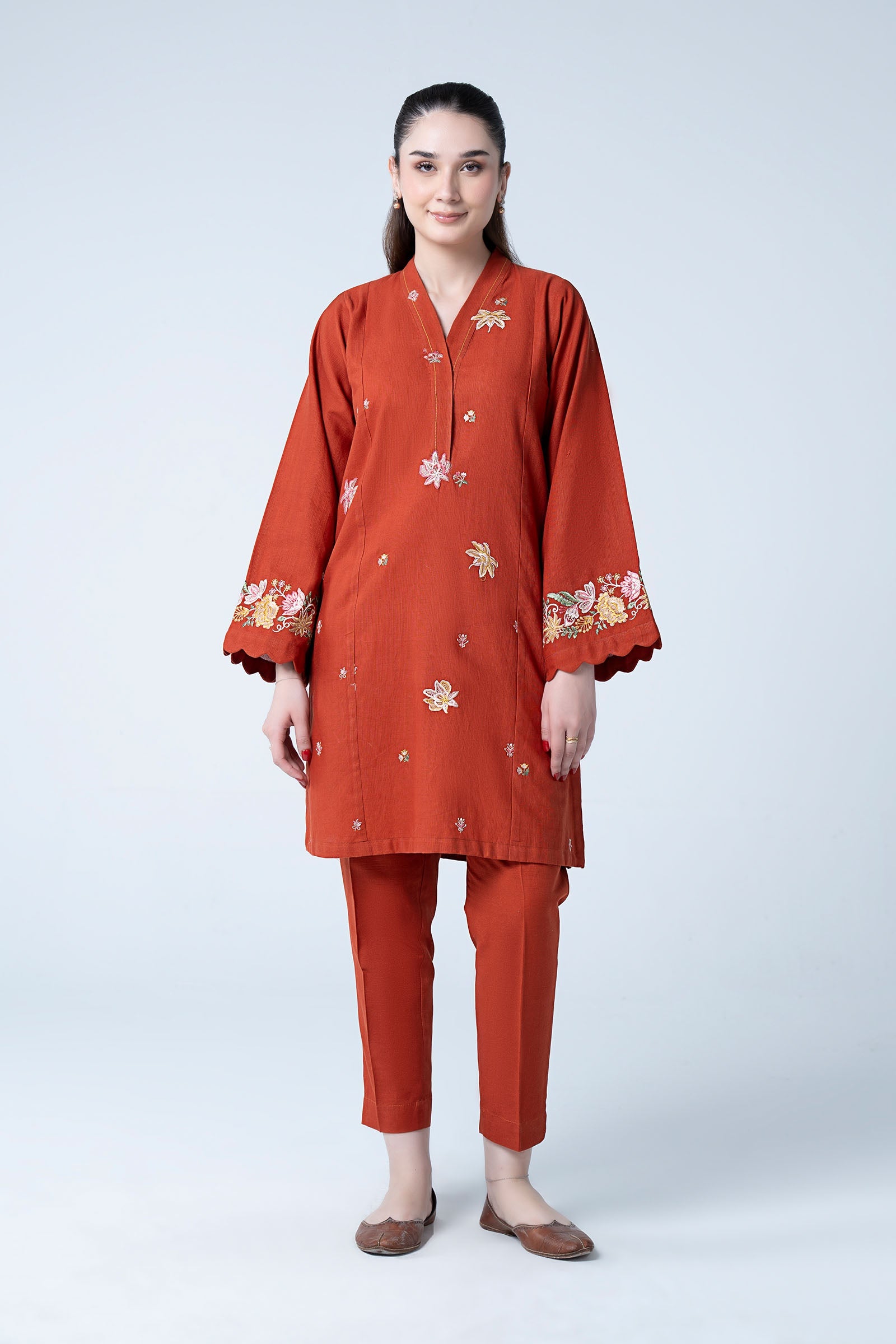 2 Pc Embroidered Slub Khaddar Suit
